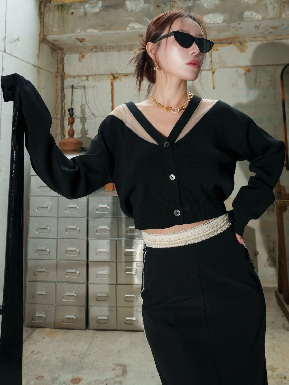 シアー Switch KNIT カーデトップス