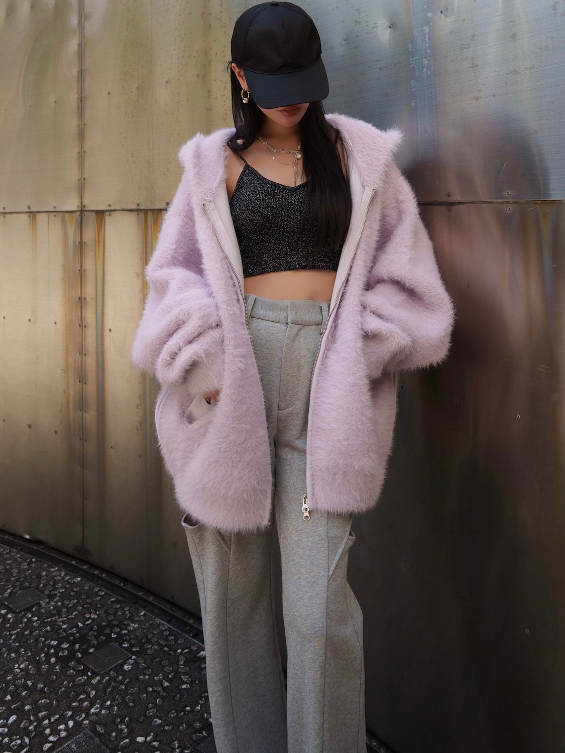 [UNISEX] Shaggy ボンディング KNIT Zip フーディー