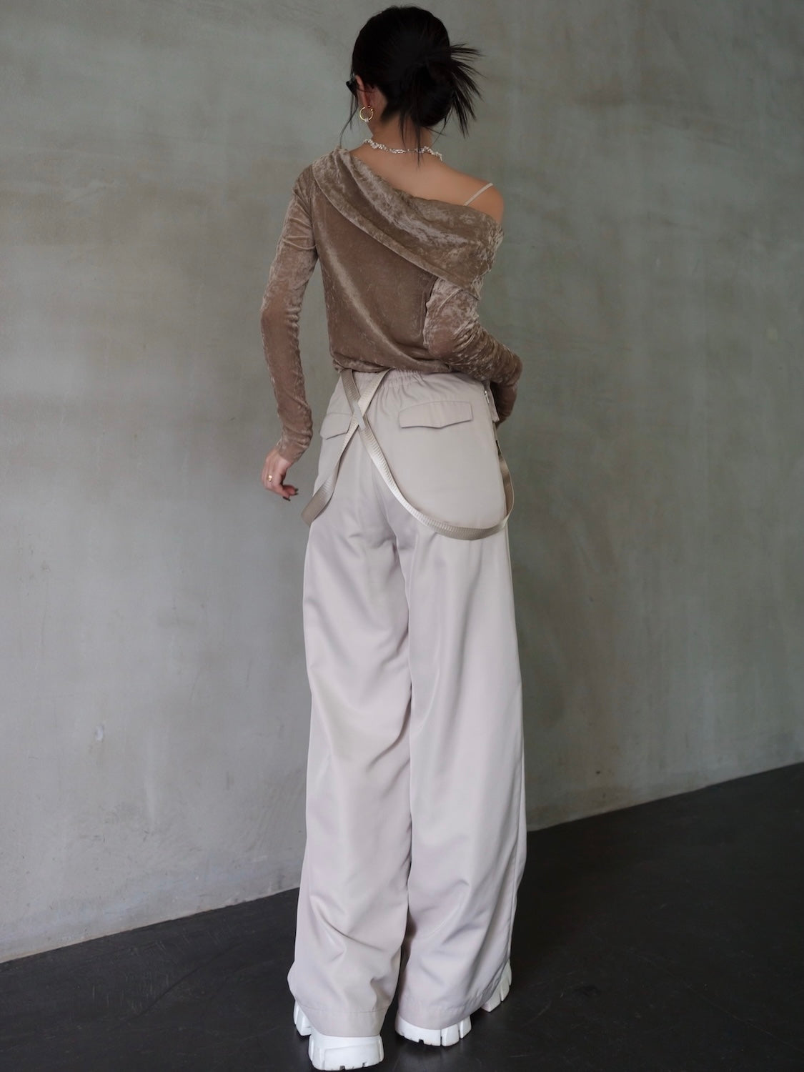 アシンメトリー Sheer ベロアトップス