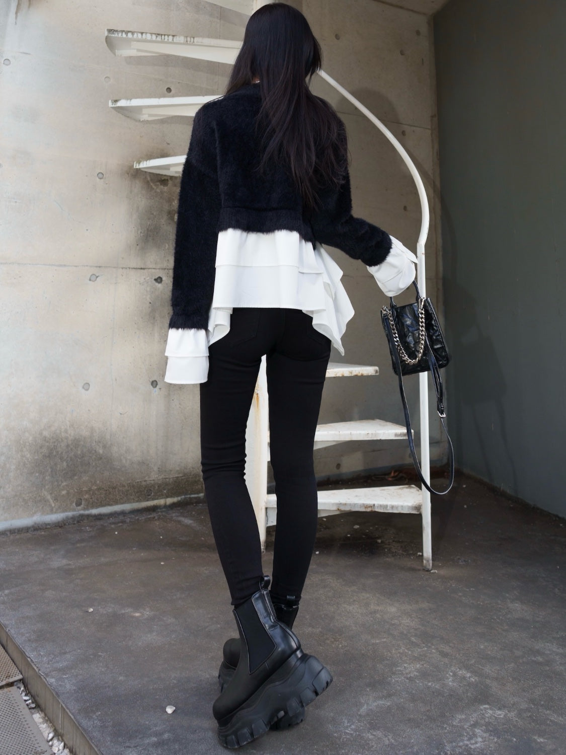 KNIT ドッキング フリルレイヤー ブラウス