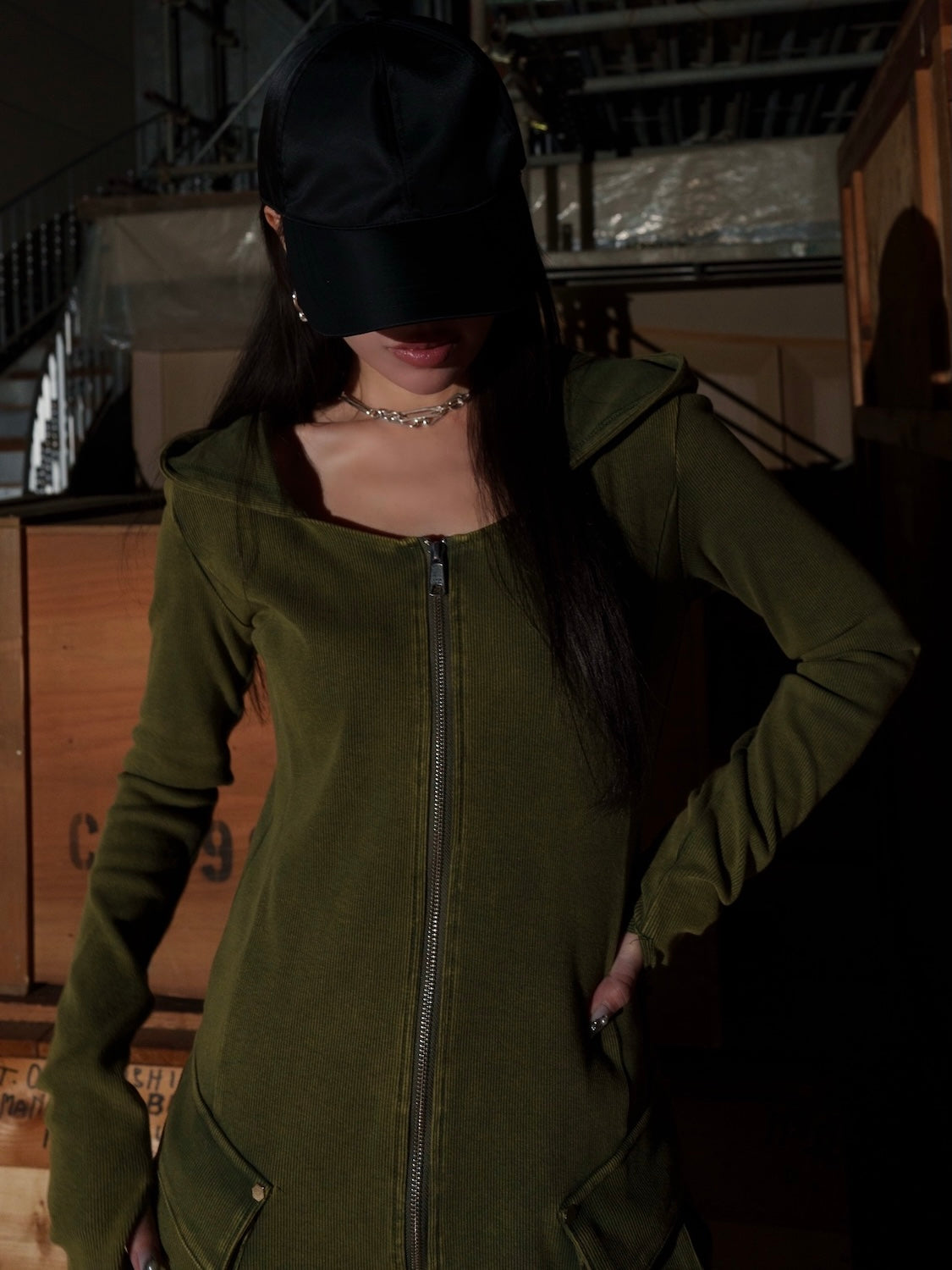 ピグメント Rib フーディー Zipワンピース