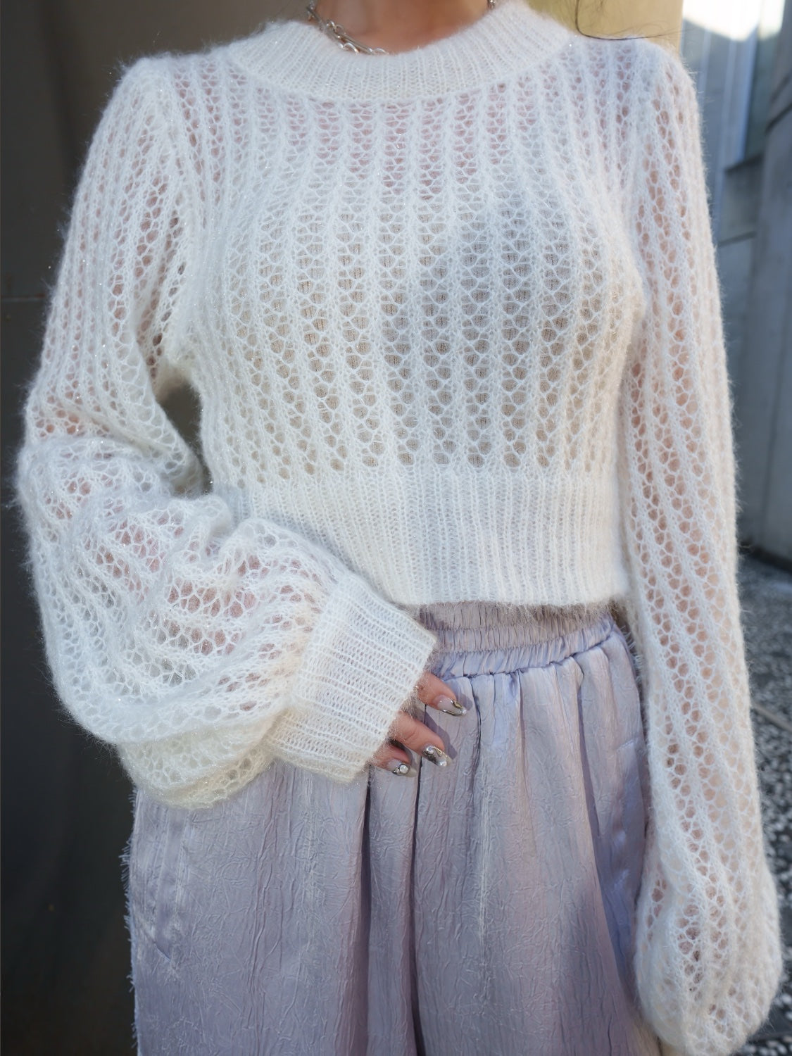 Cropped ラメ KNIT トップス