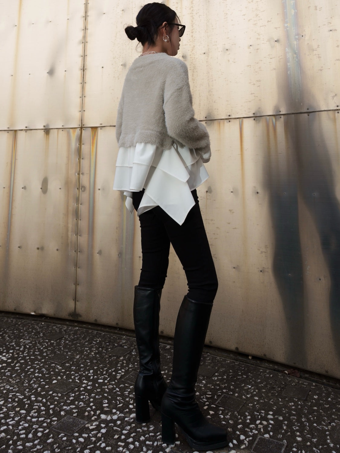 KNIT ドッキング フリルレイヤー ブラウス