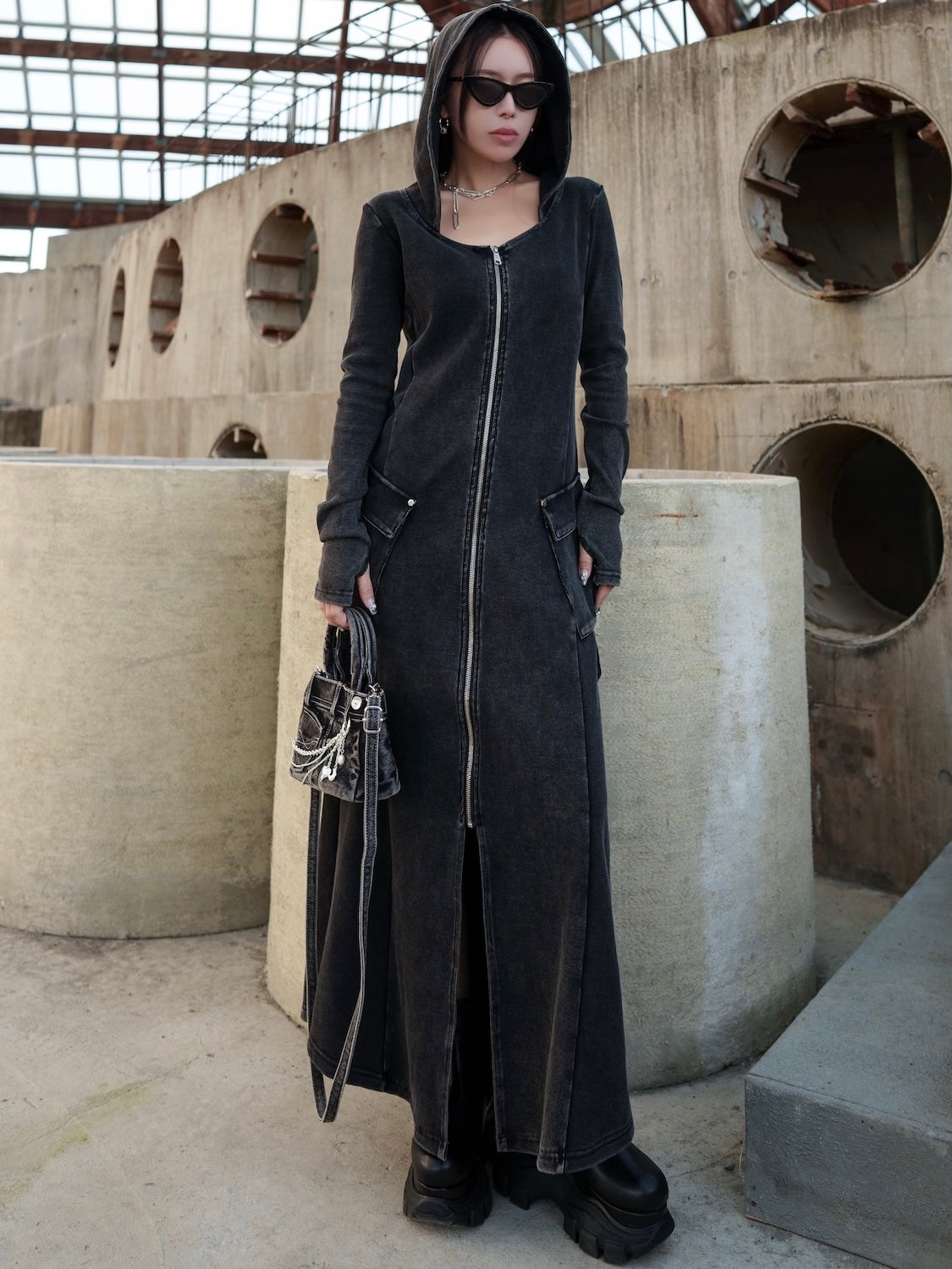 ピグメント Rib フーディー Zipワンピース