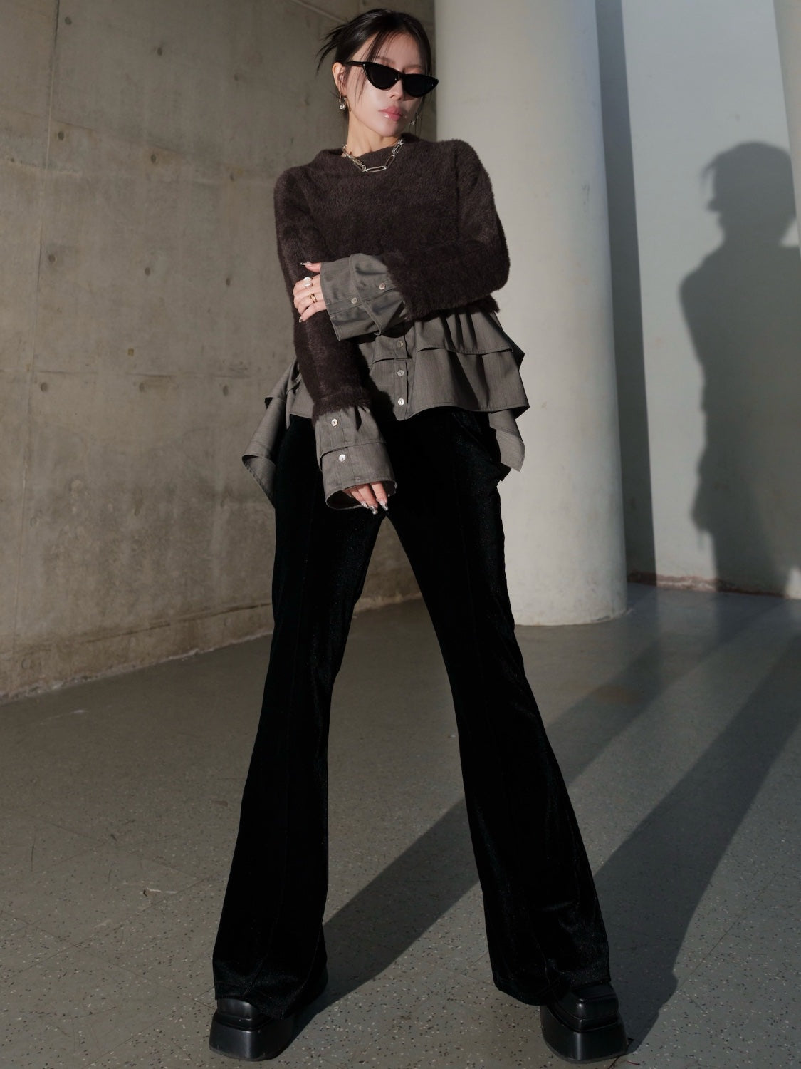 KNIT ドッキング フリルレイヤー ブラウス