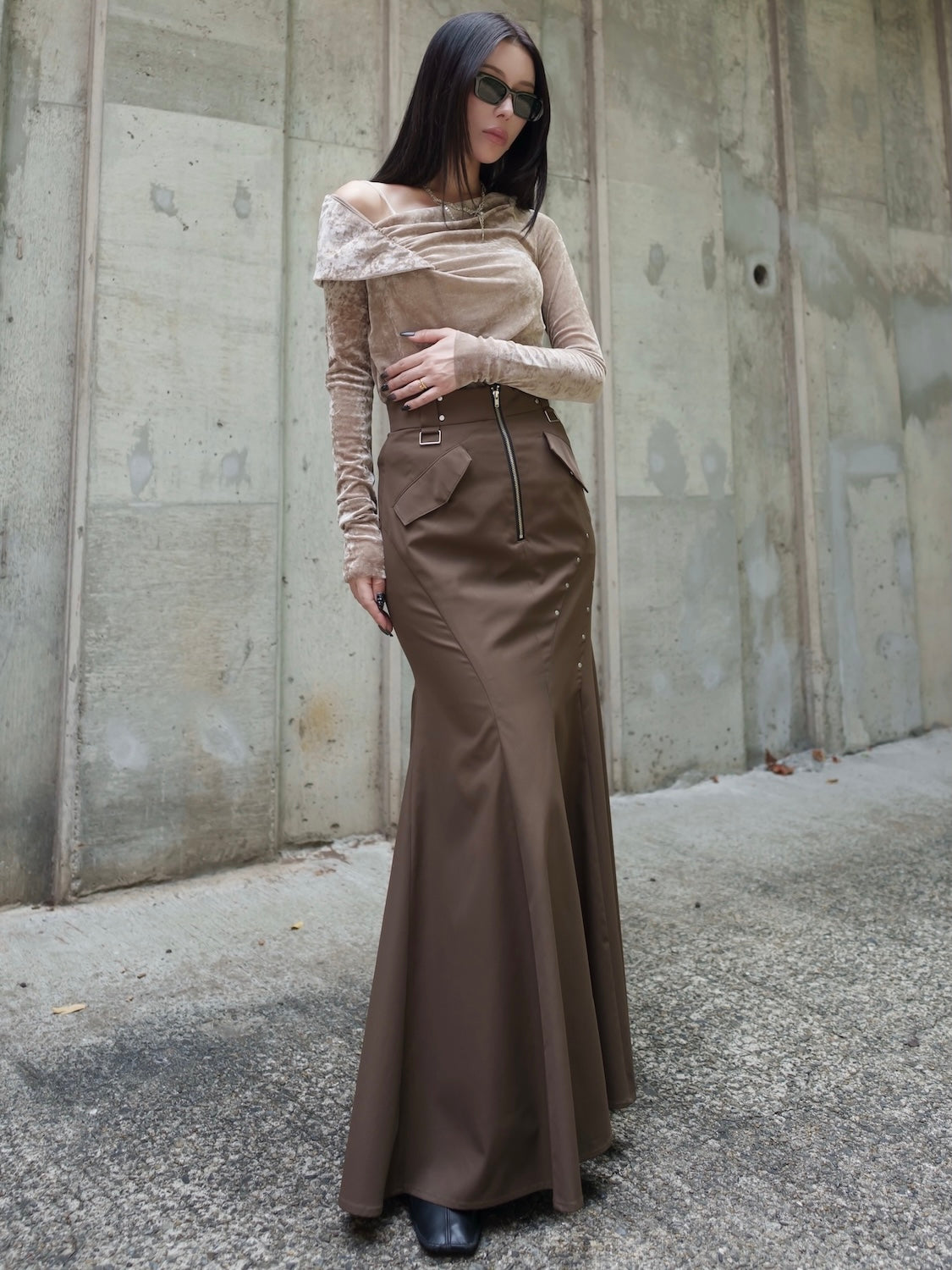 アシンメトリー Sheer ベロアトップス