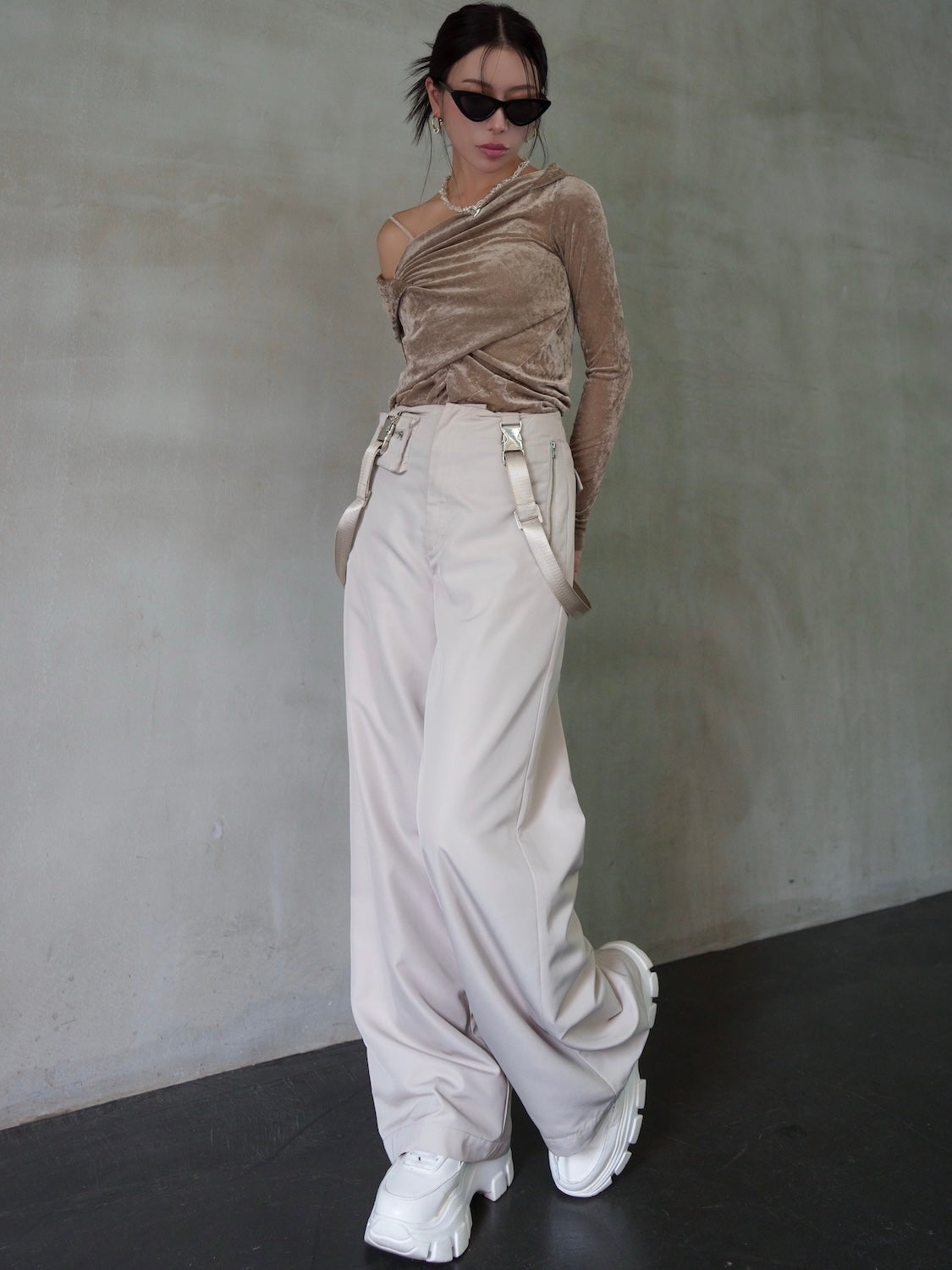 アシンメトリー Sheer ベロアトップス