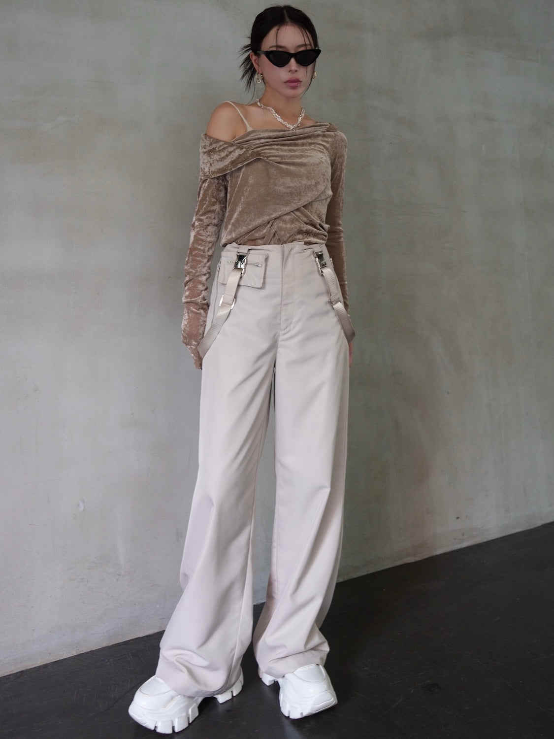 アシンメトリー Sheer ベロアトップス