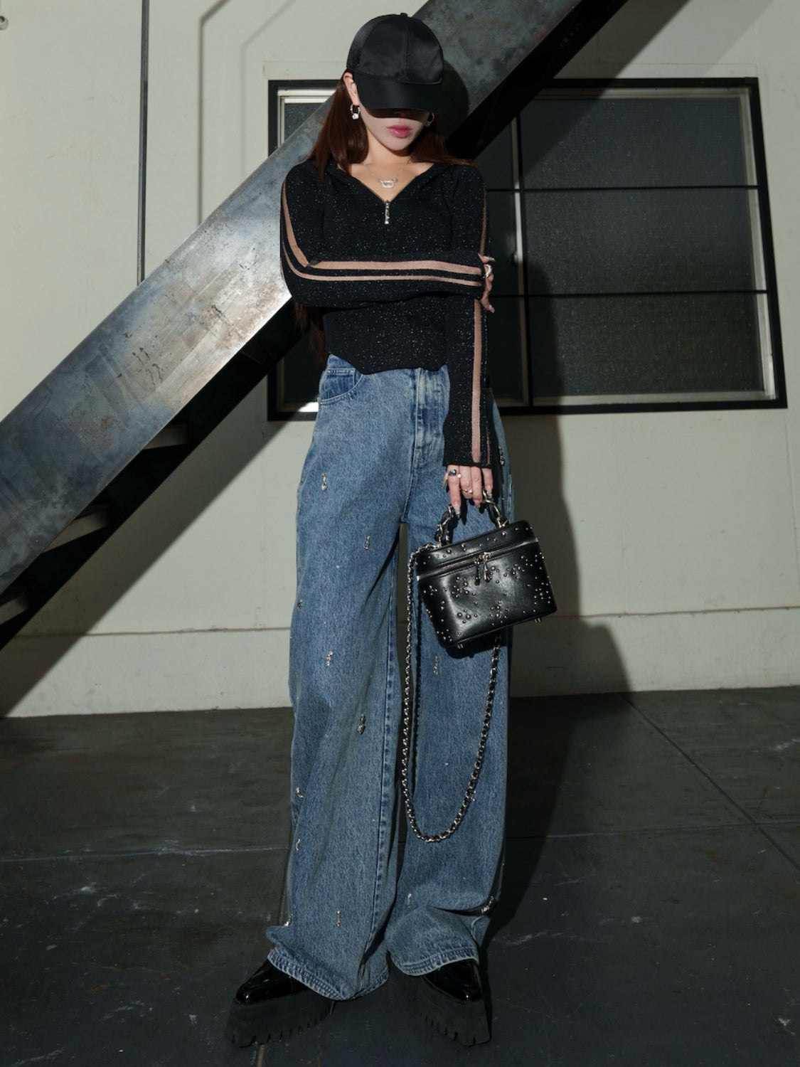 Multi ビジュー ワイド DENIM パンツ