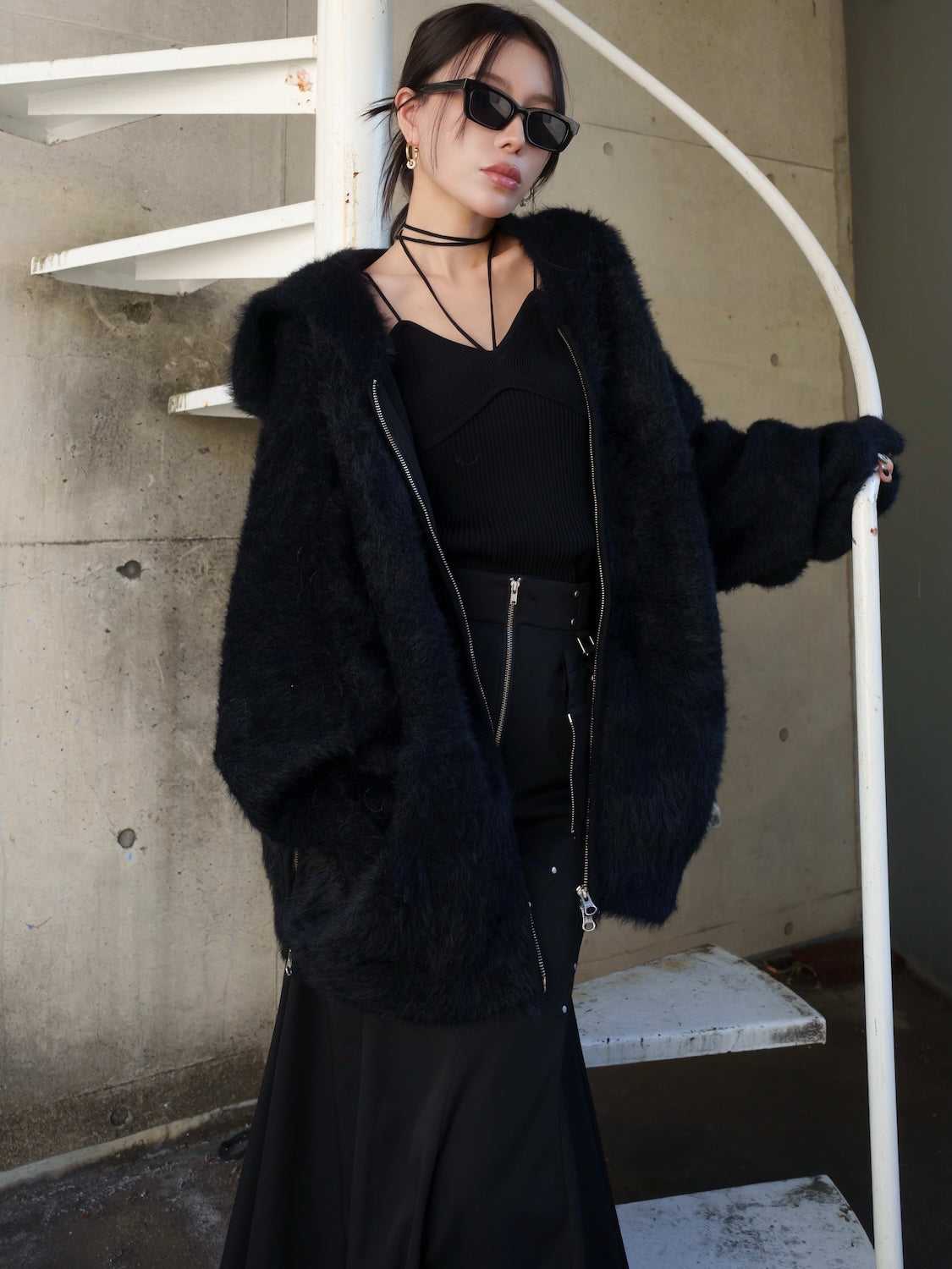 [UNISEX] Shaggy ボンディング KNIT Zip フーディー