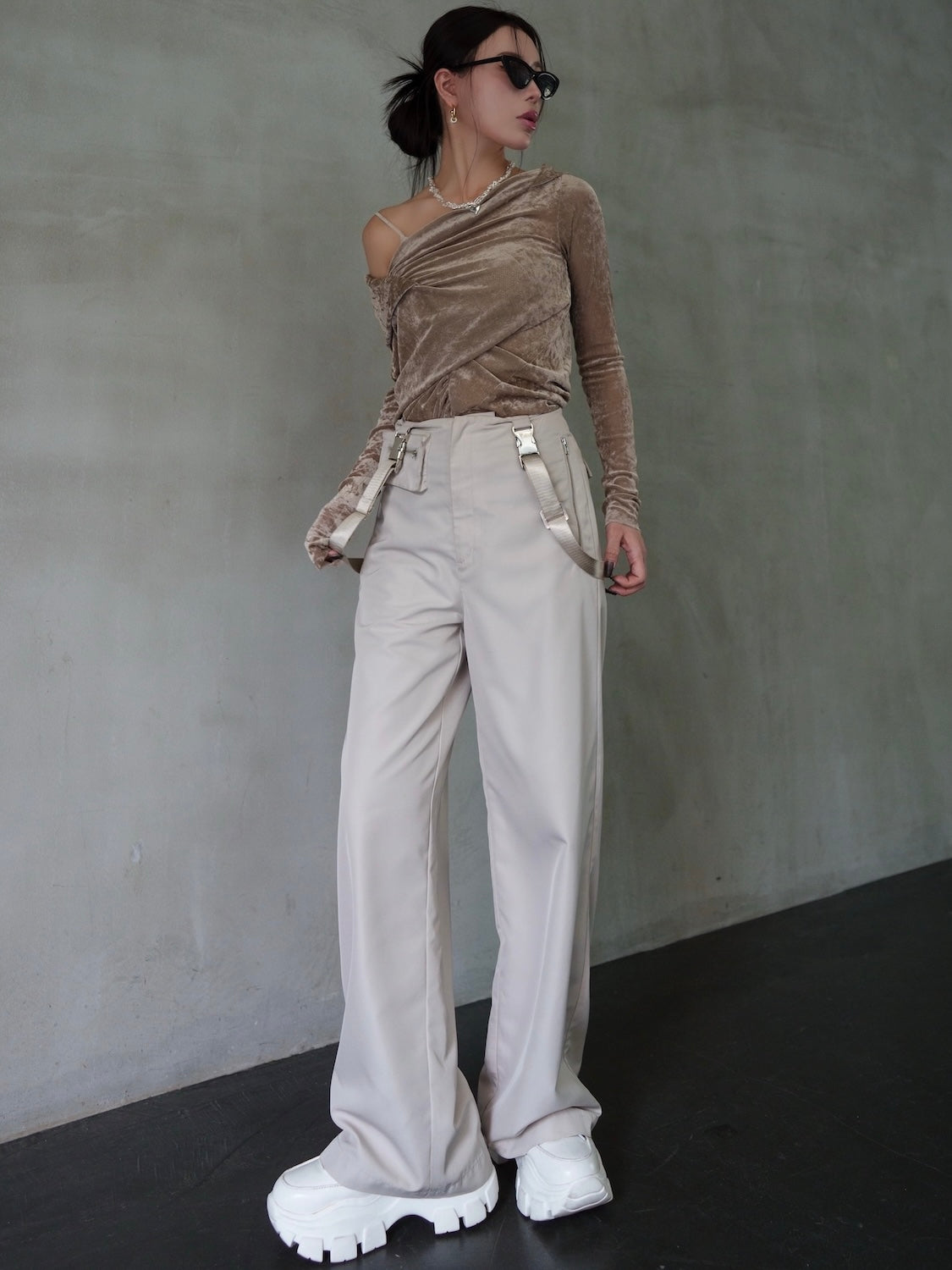 アシンメトリー Sheer ベロアトップス