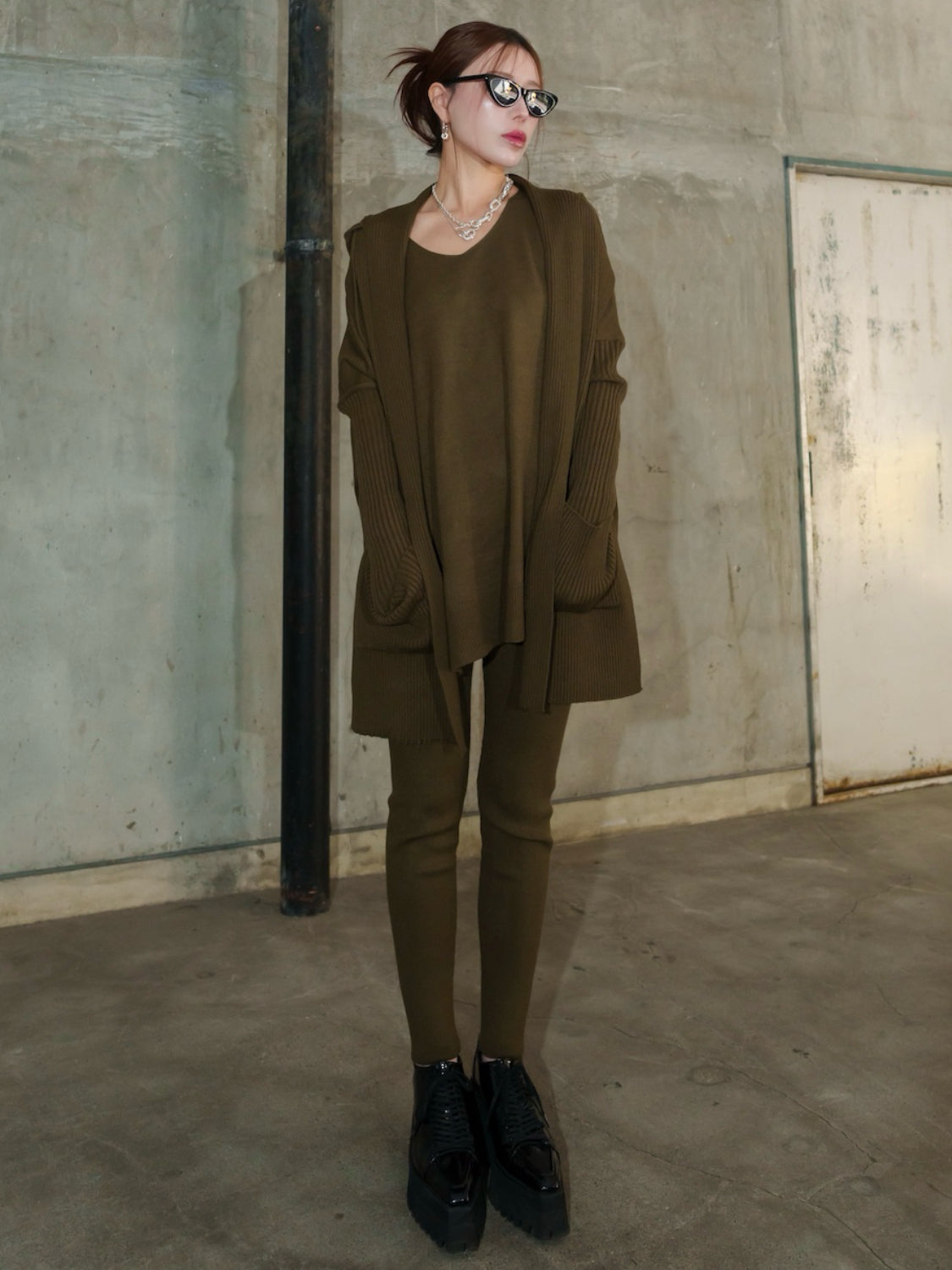 3ピース フーディー ポンチョ KNIT セットアップ