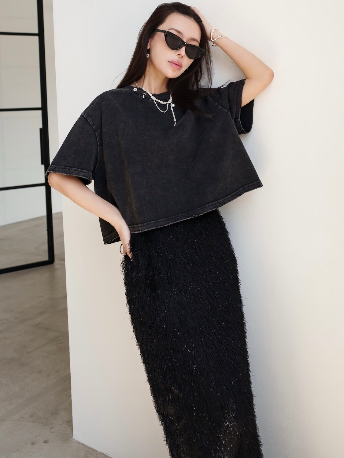 Short ピグメント ピアス Over TEE