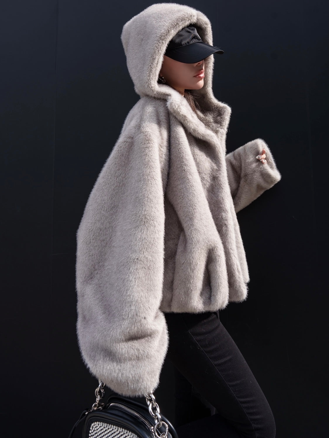 グラムリップス♡ FUR フーディー ヘムタック ブルゾン♡グレー Fur フーディー ヘムタック ブルゾン