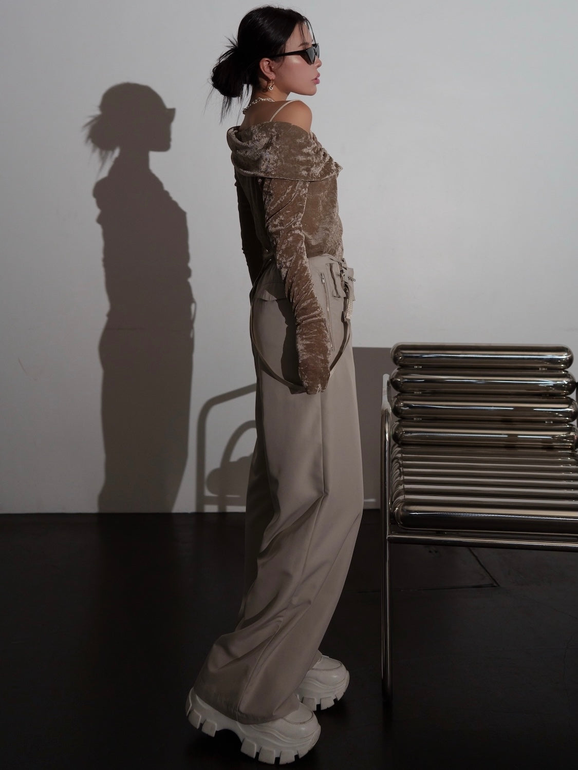 アシンメトリー Sheer ベロアトップス