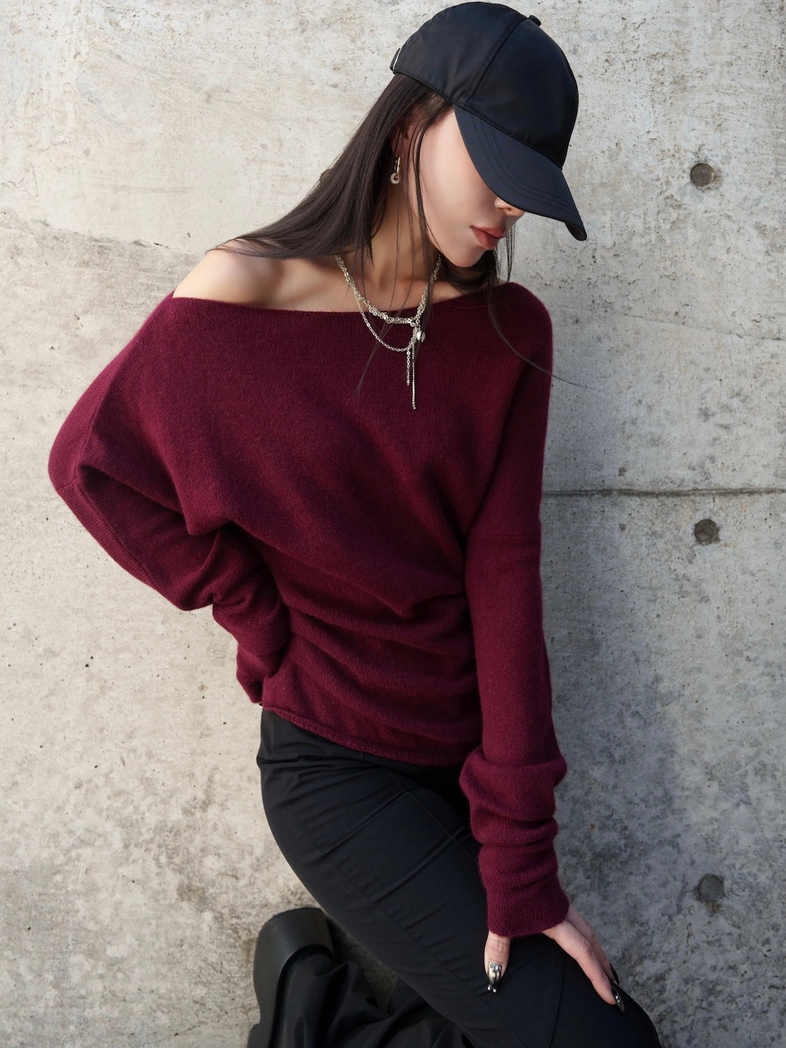 アシンメトリー ラクーン KNIT トップス