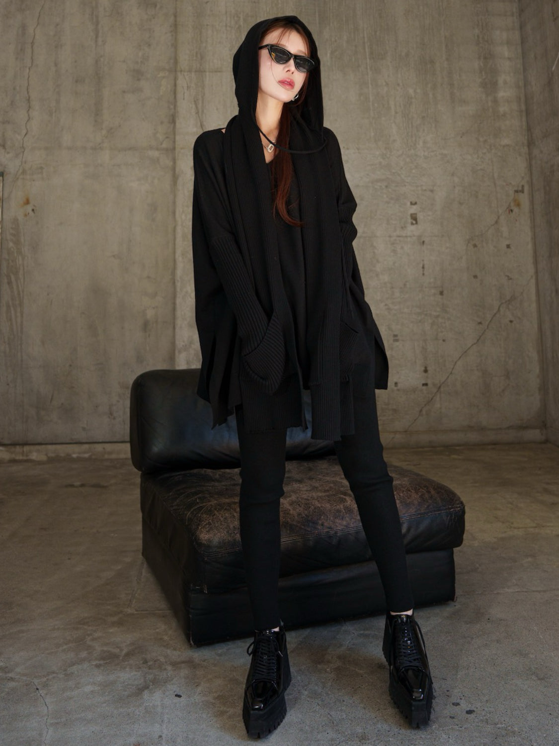 3ピース フーディー ポンチョ KNIT セットアップ