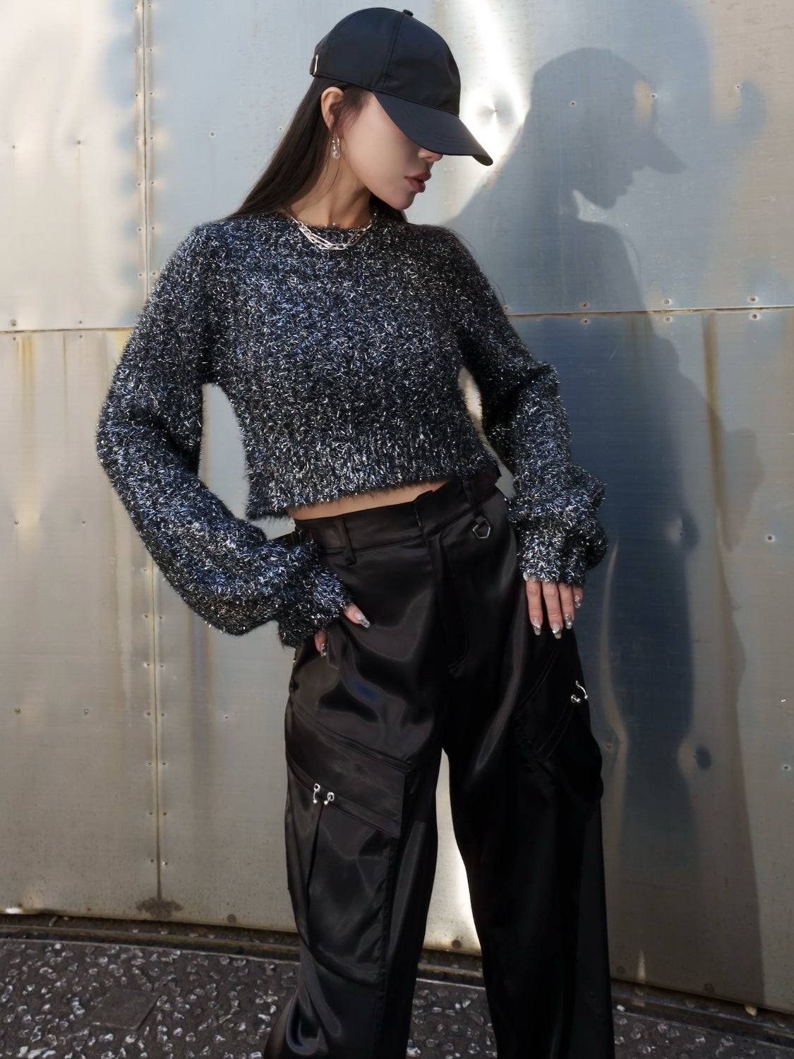 Cropped ラメ KNIT トップス