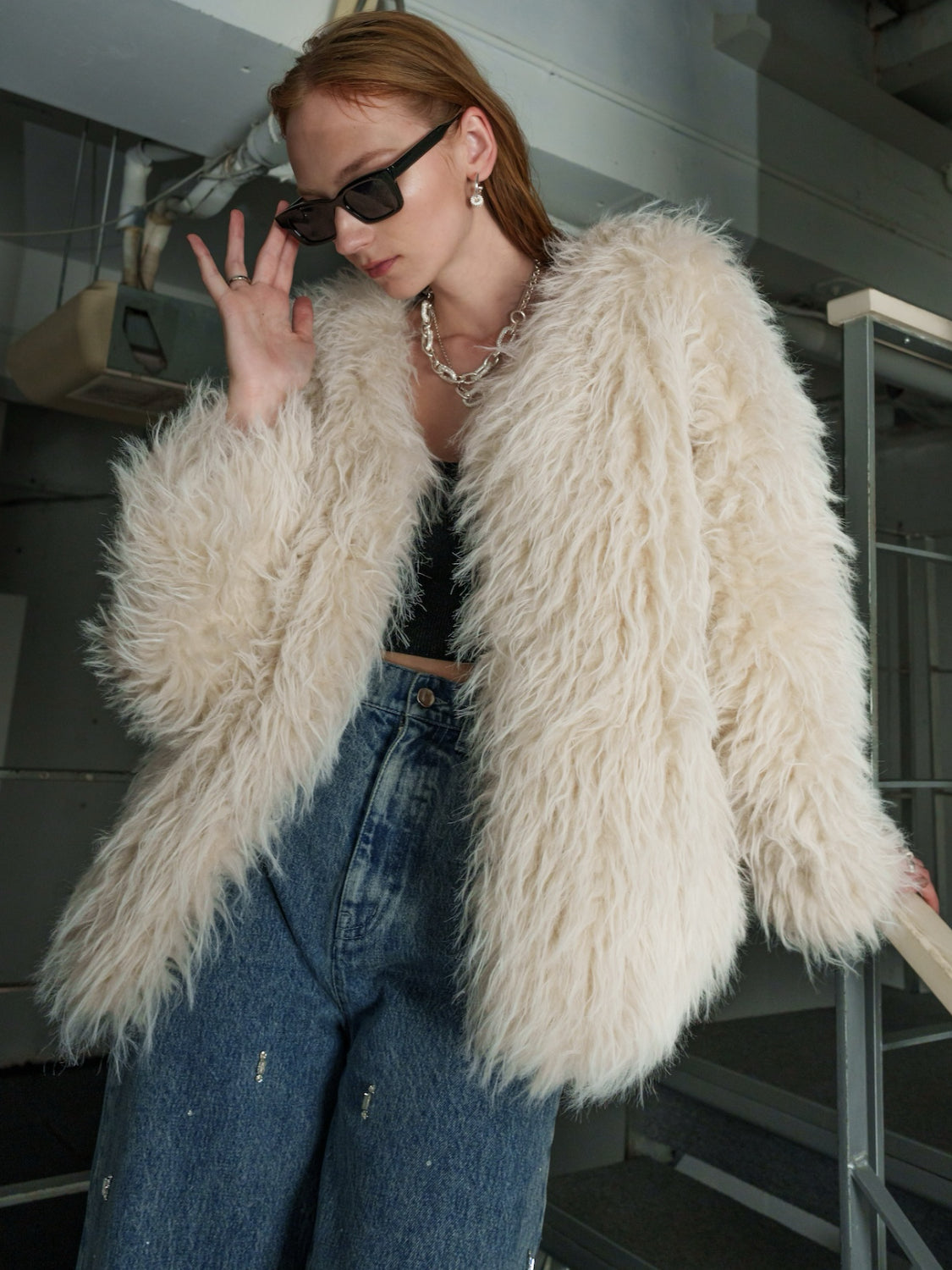 ノーカラー チベット Fur コート