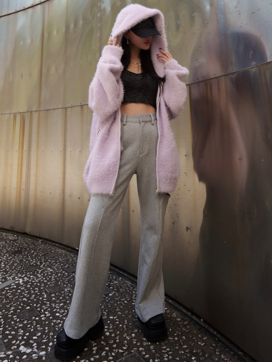 UNISEX] Shaggy ボンディング KNIT Zip フーディー