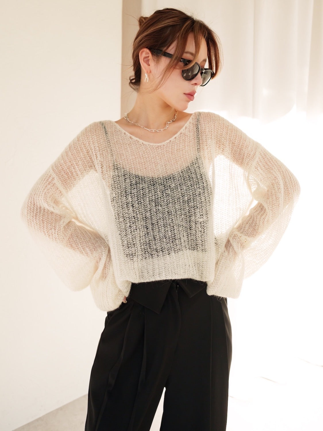 モヘア Knit シアー トップス