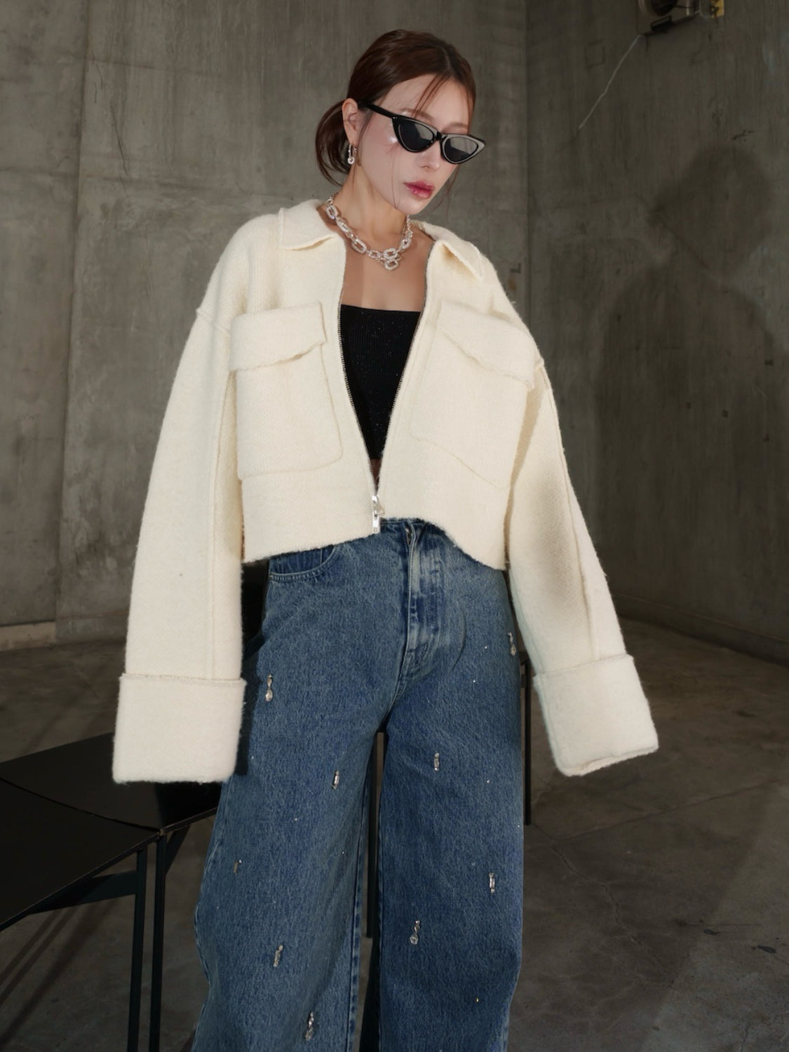 メルトンライク KNIT Zip コート