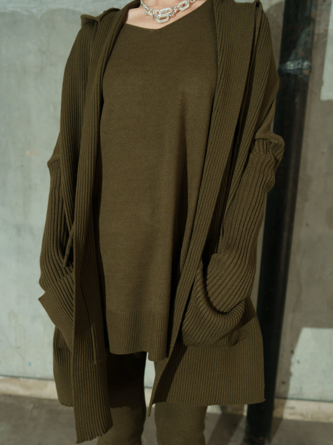 3ピース フーディー ポンチョ KNIT セットアップ