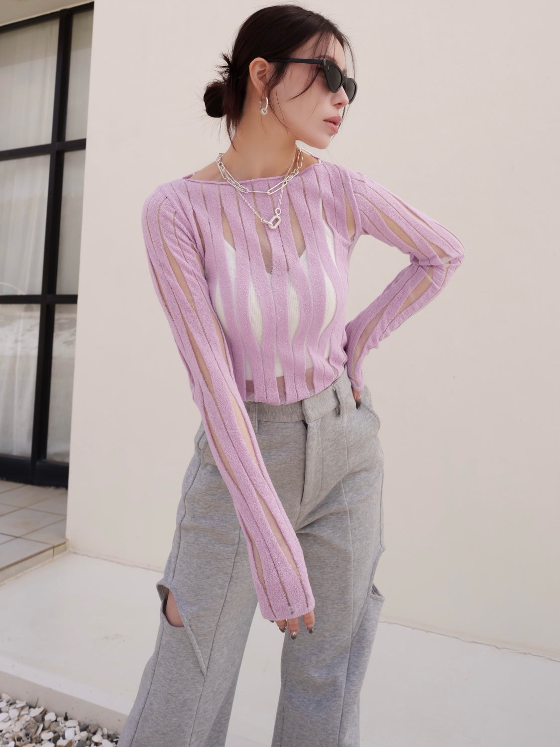 NUANCE ウェーブ シアーKNIT トップス