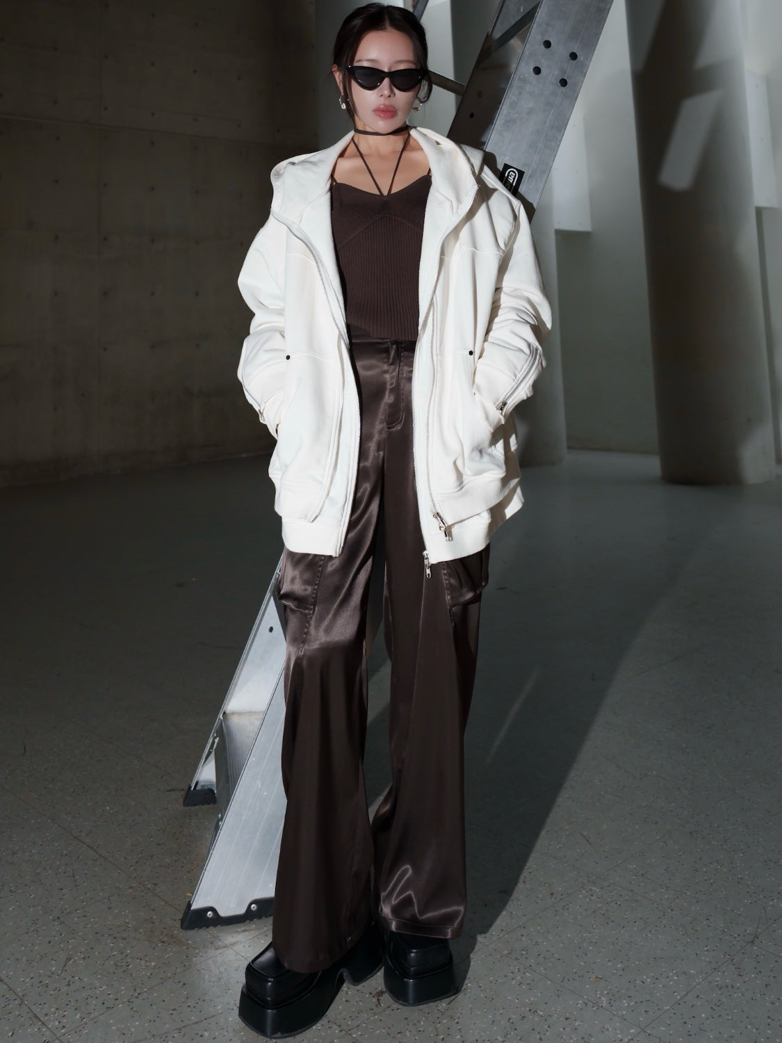UNISEX] ピグメント Multi Zip レイヤードフーディー