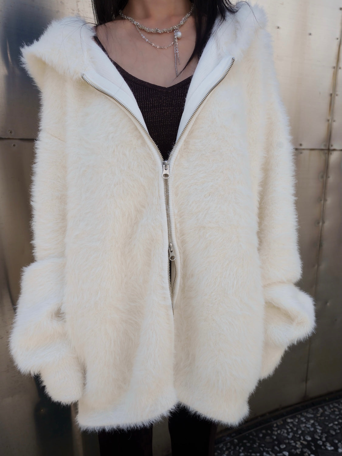 [UNISEX] Shaggy ボンディング KNIT Zip フーディー