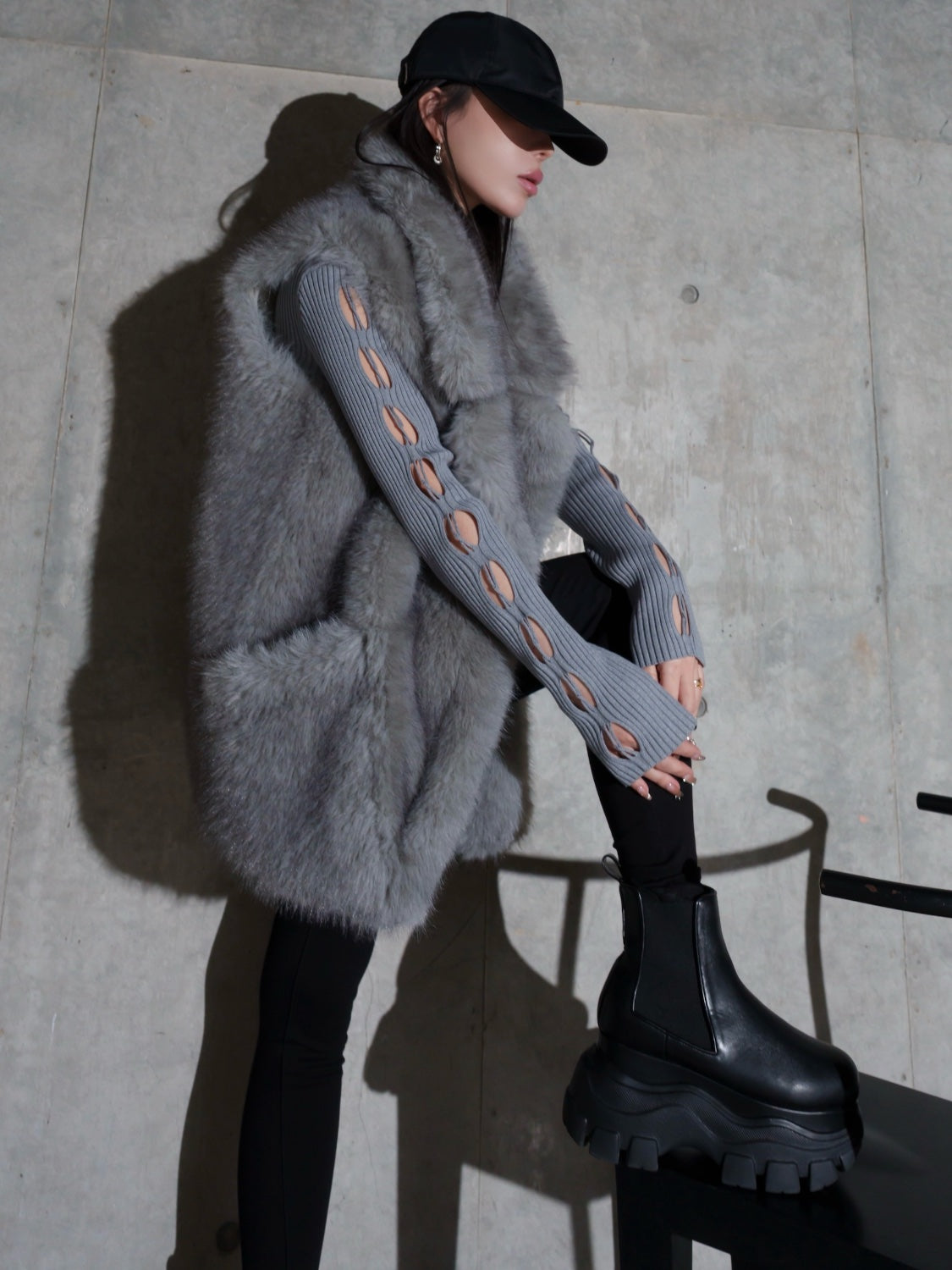 Suede ボンディング Fur ベスト