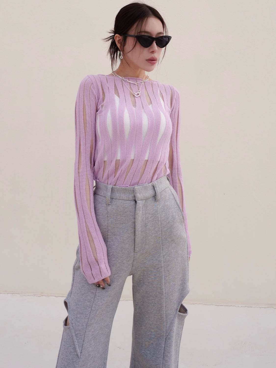 NUANCE ウェーブ シアーKNIT トップス