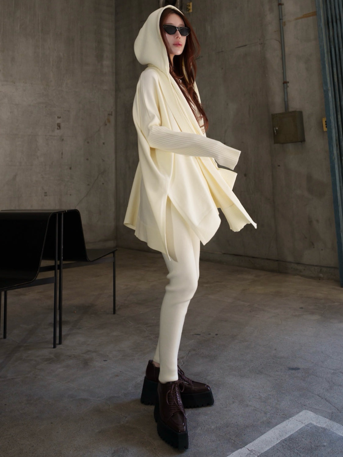 3ピース フーディー ポンチョ KNIT セットアップ