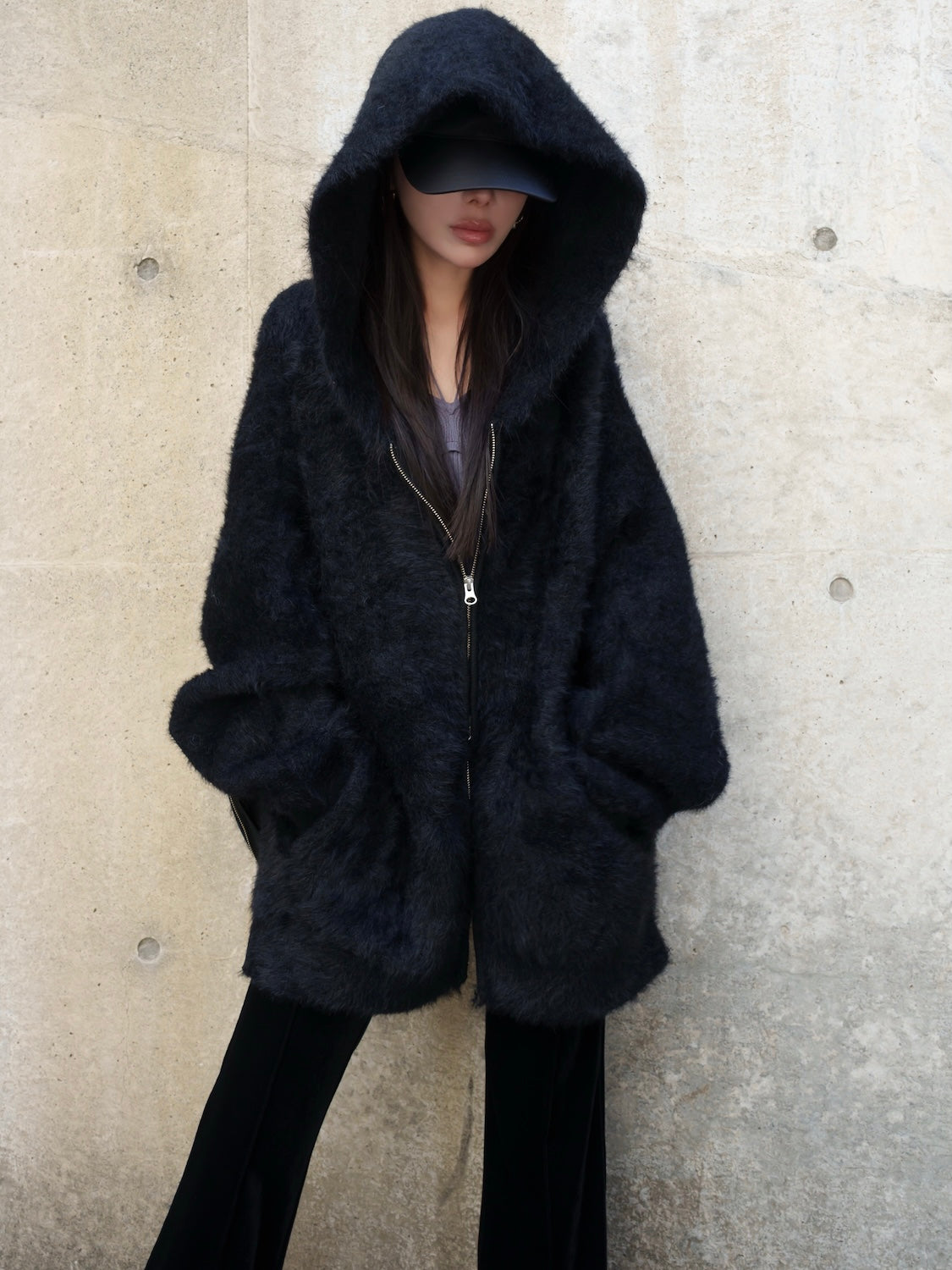[UNISEX] Shaggy ボンディング KNIT Zip フーディー