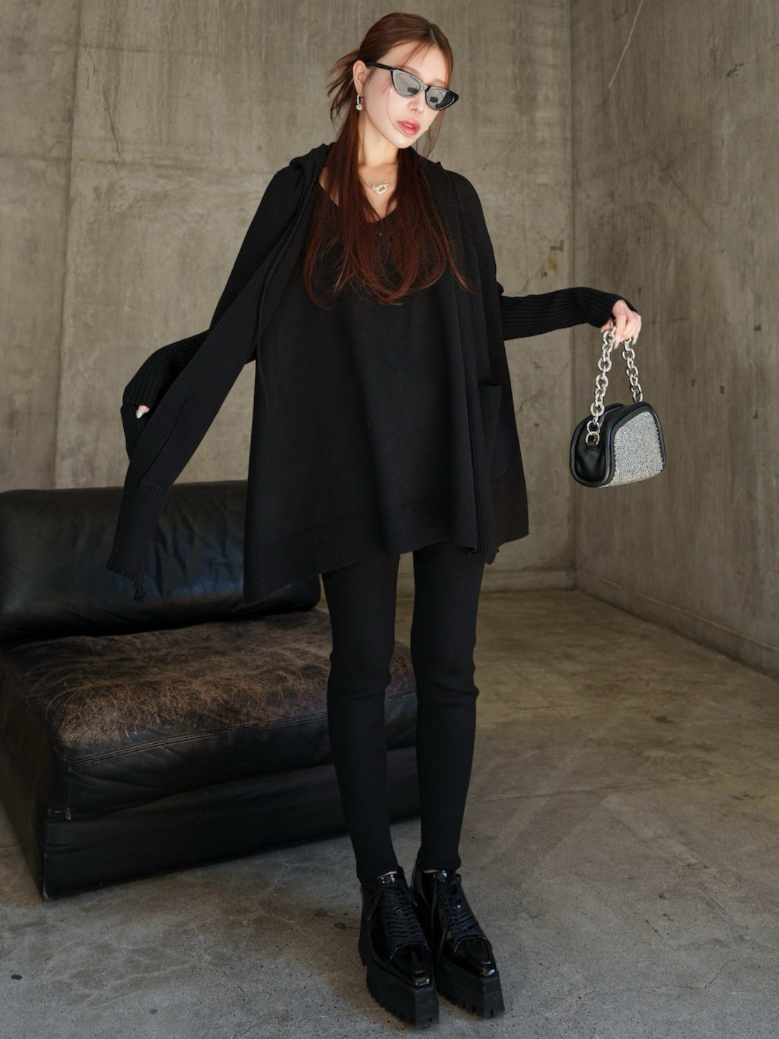 3ピース フーディー ポンチョ KNIT セットアップ