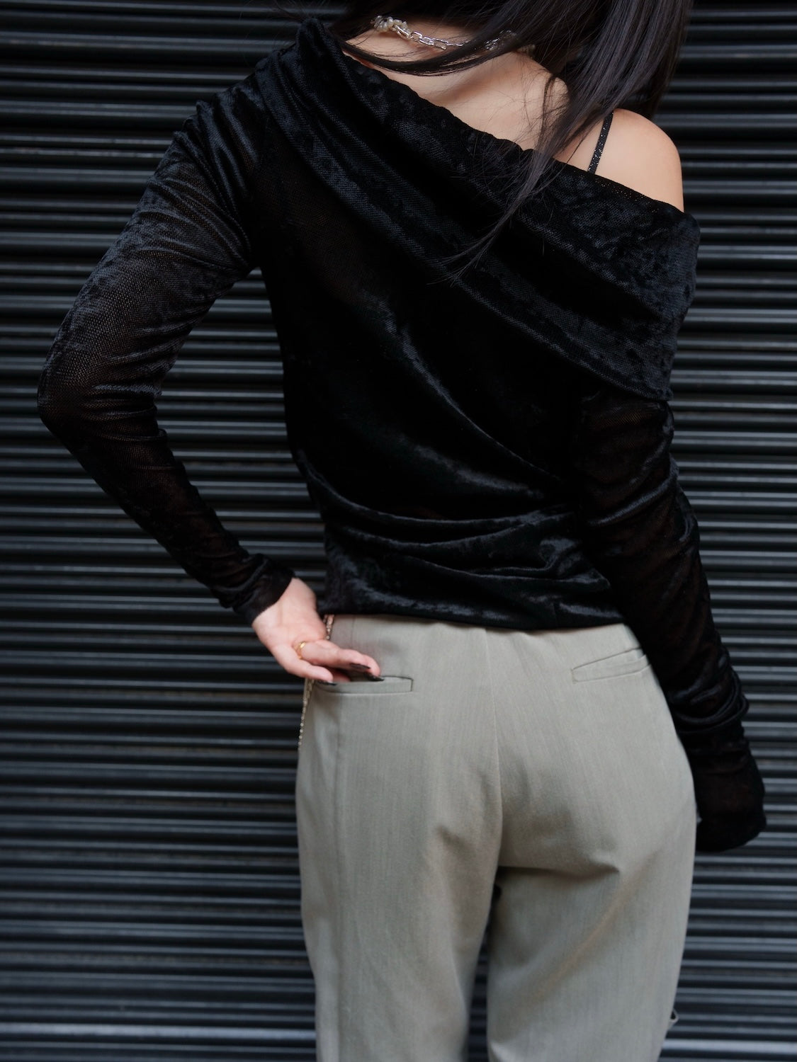 アシンメトリー Sheer ベロアトップス