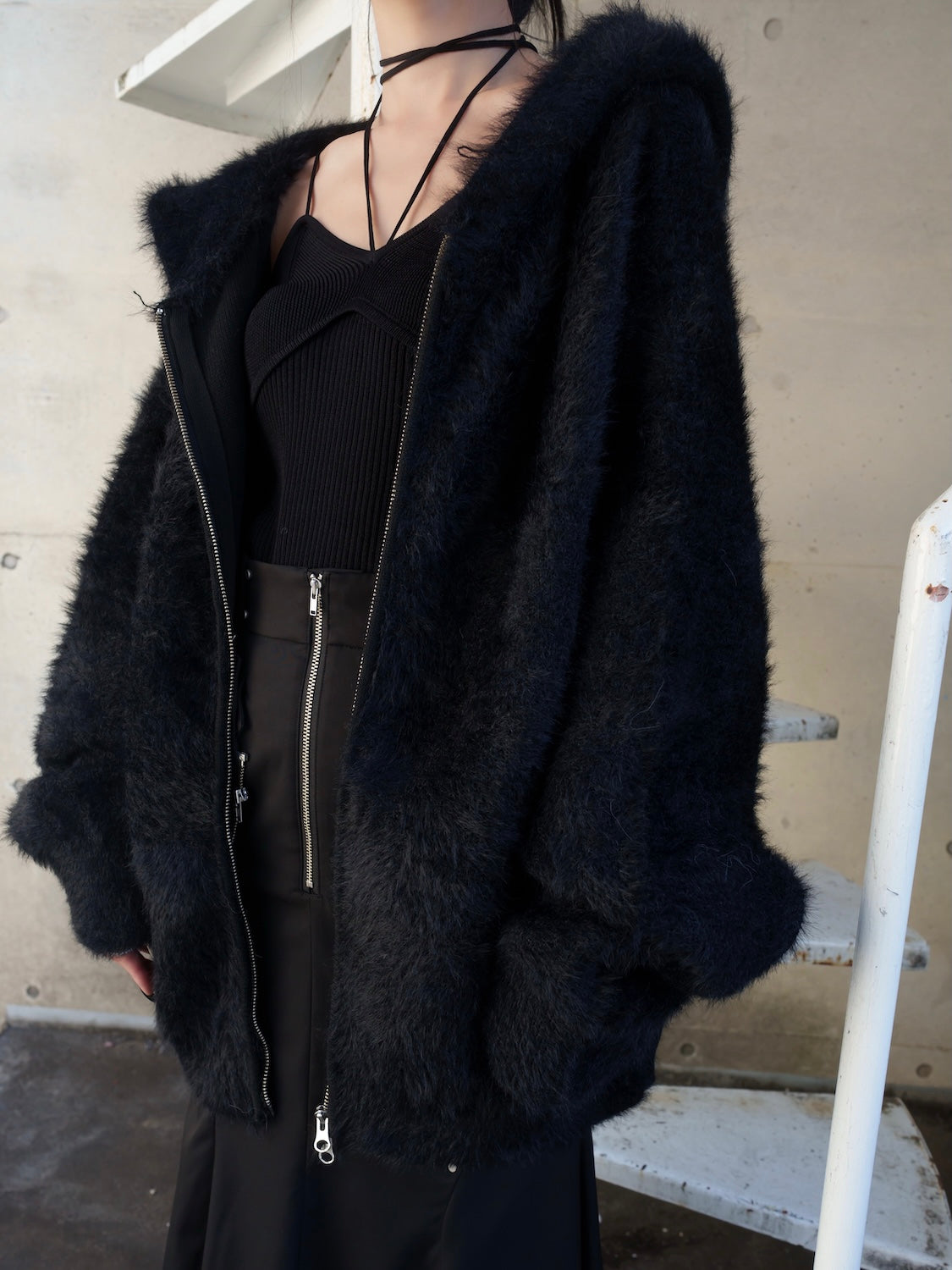 [UNISEX] Shaggy ボンディング KNIT Zip フーディー