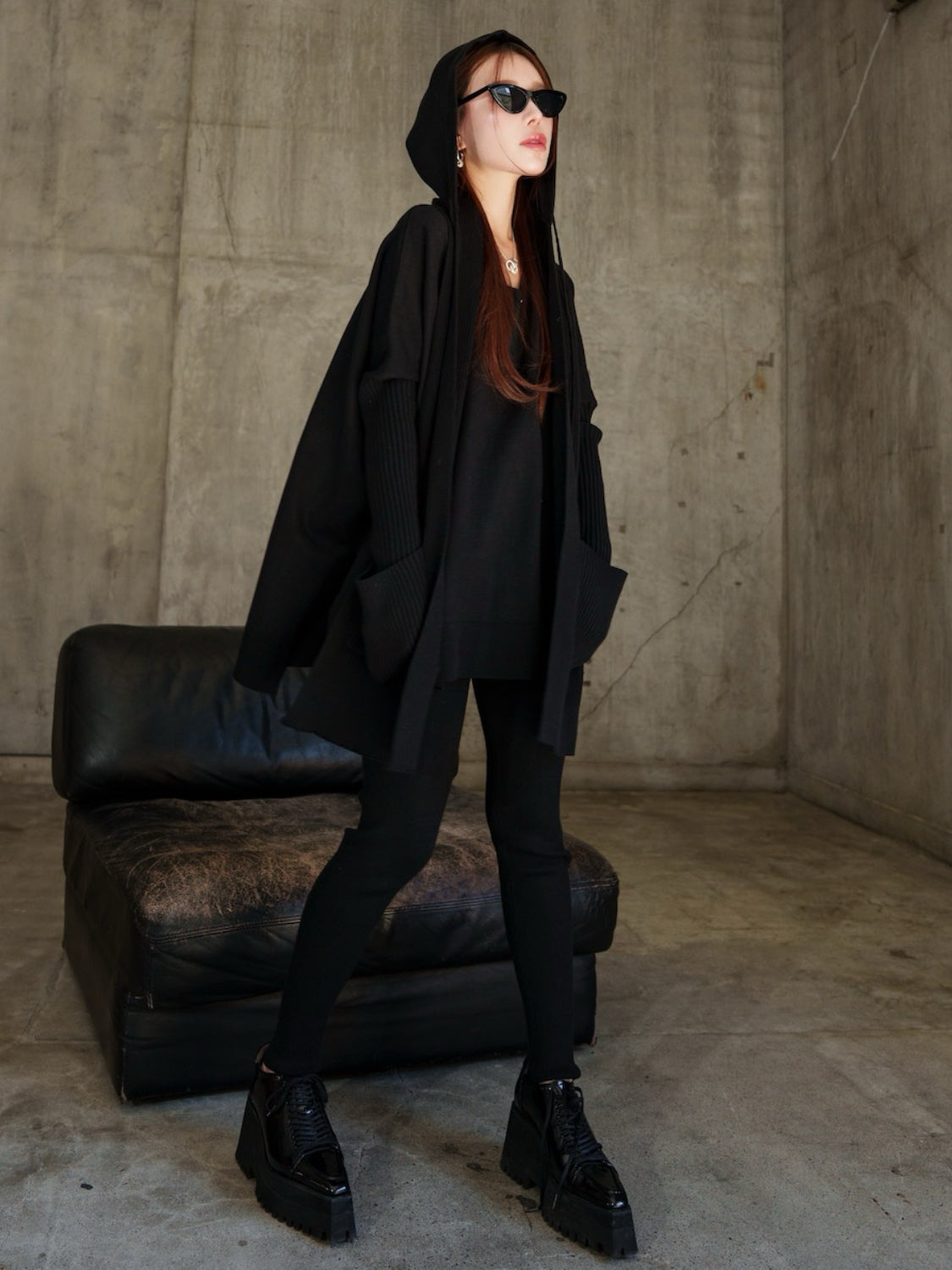 3ピース フーディー ポンチョ KNIT セットアップ
