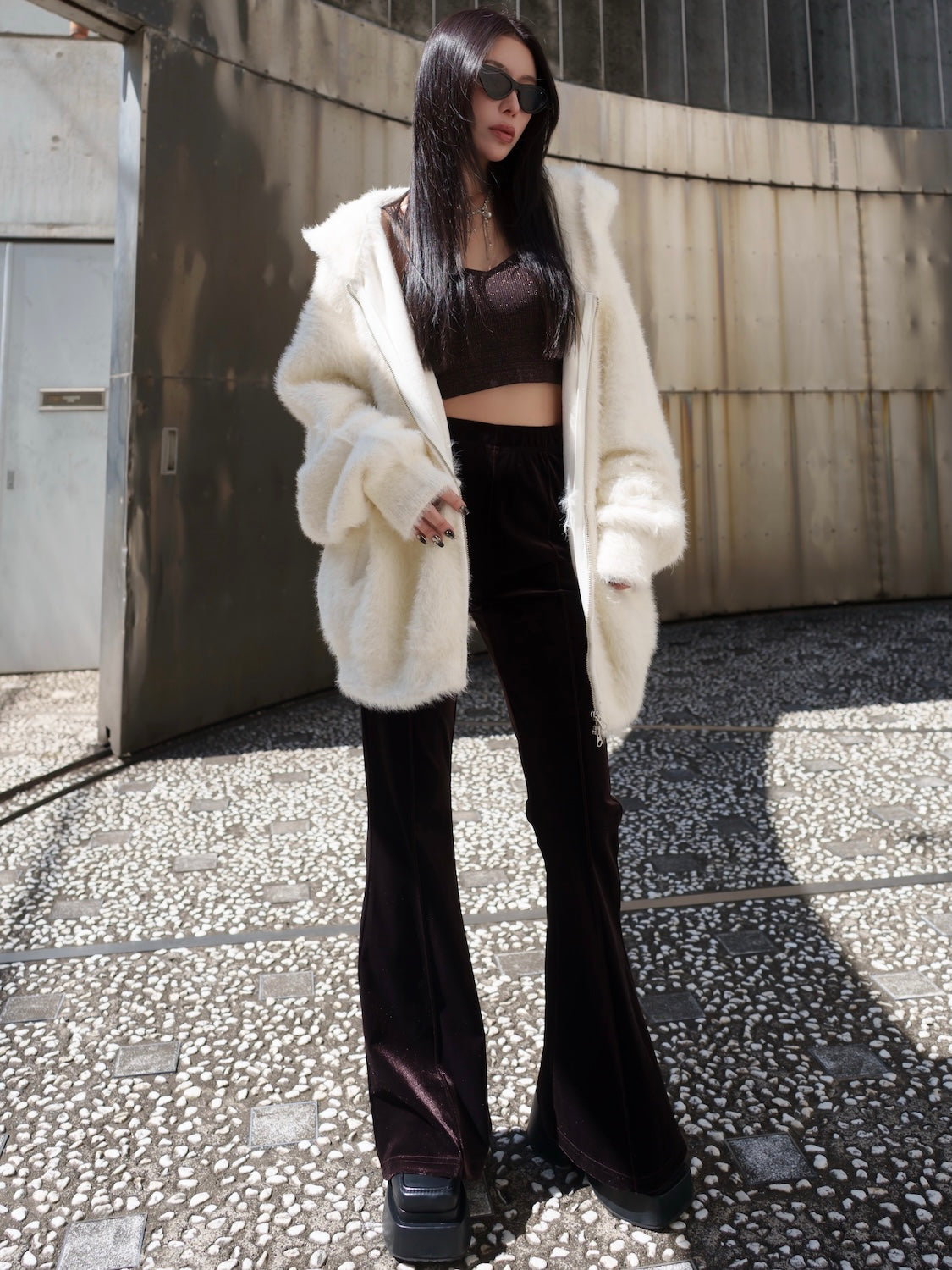 [UNISEX] Shaggy ボンディング KNIT Zip フーディー