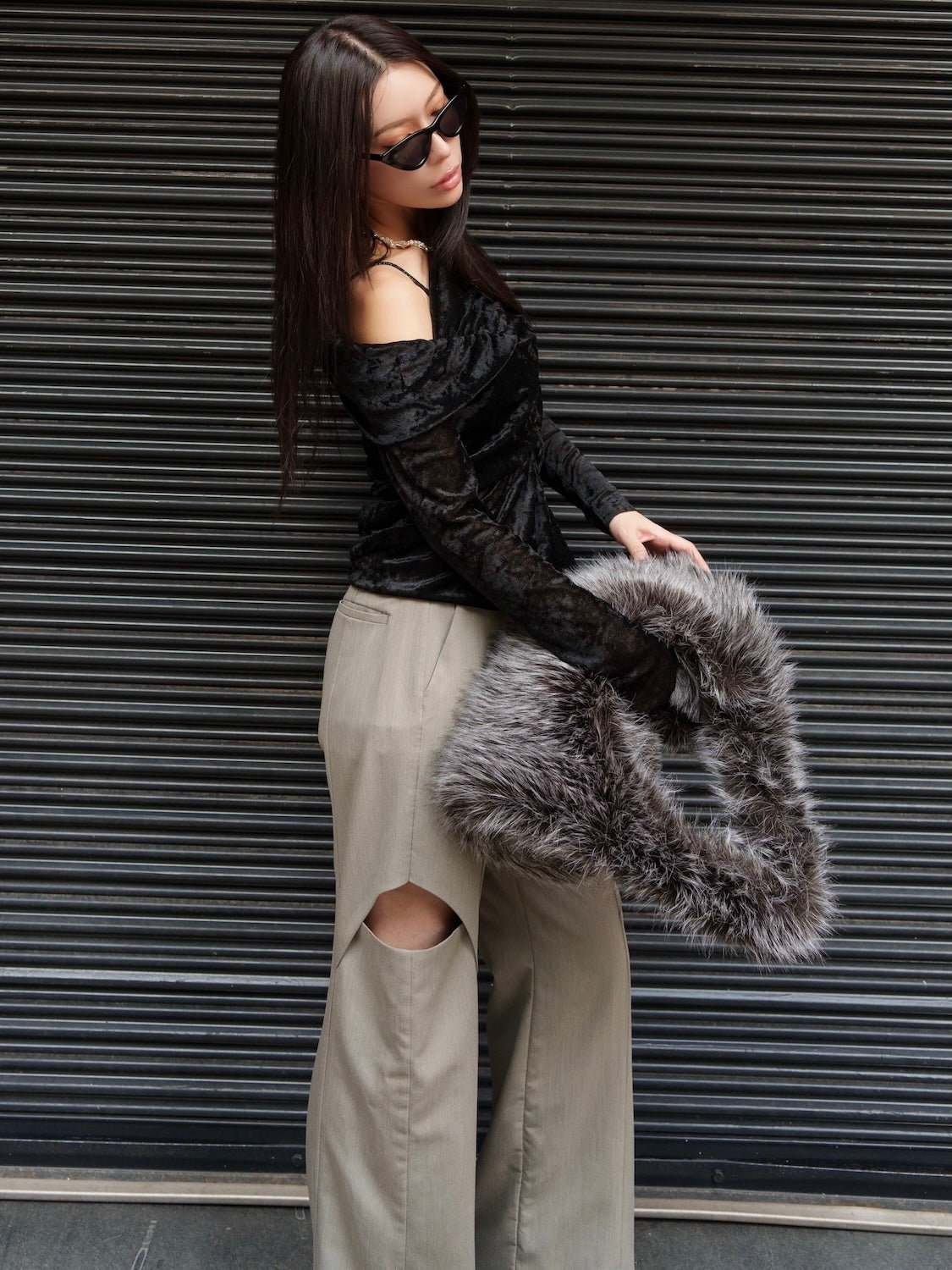 アシンメトリー Sheer ベロアトップス
