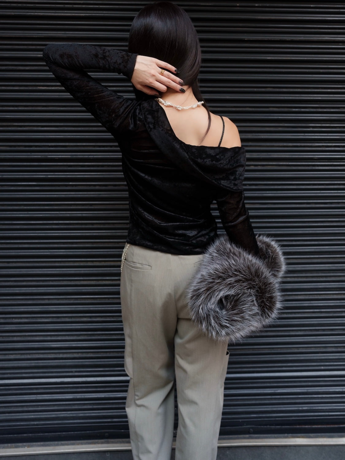 アシンメトリー Sheer ベロアトップス