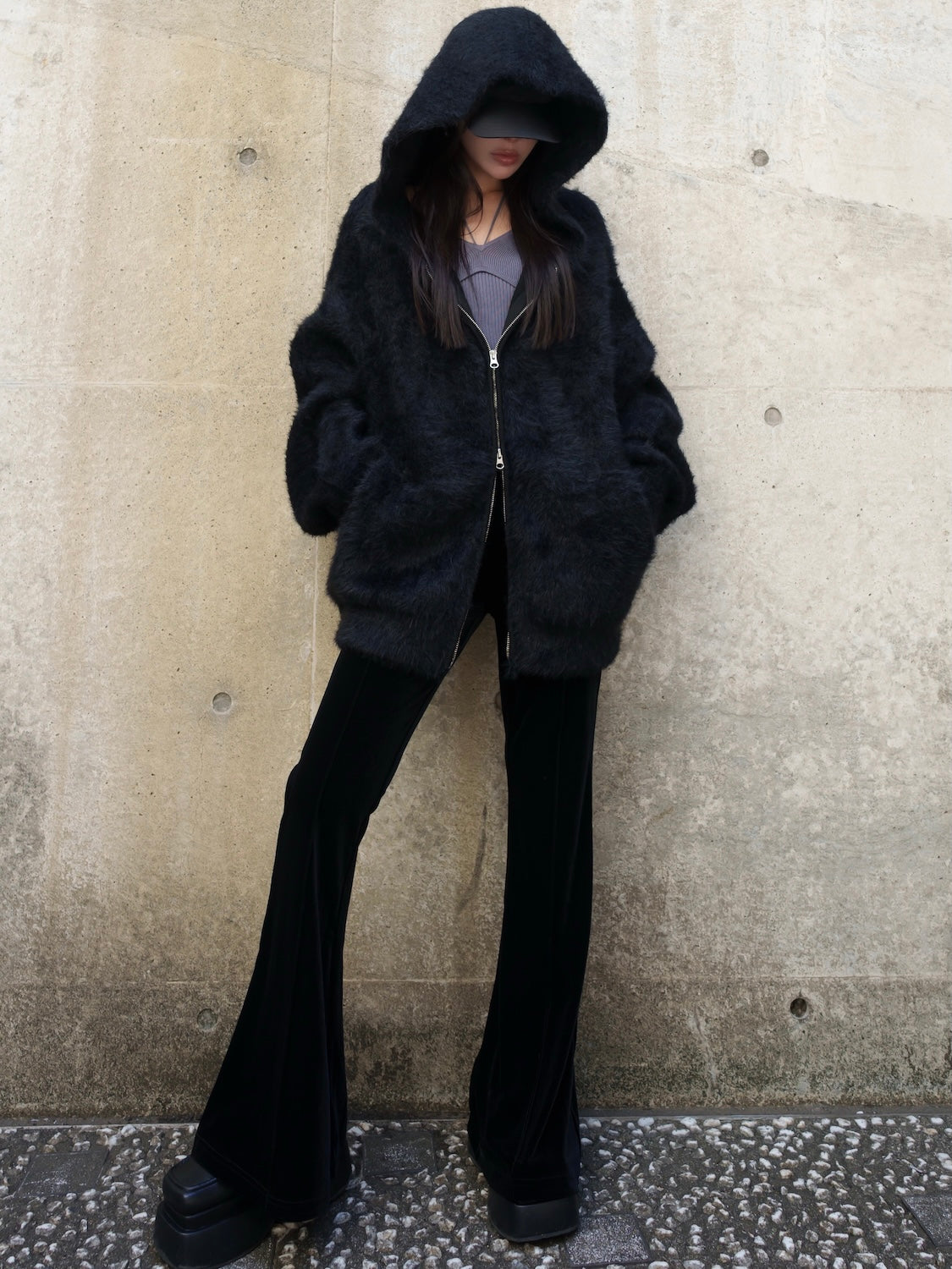 [UNISEX] Shaggy ボンディング KNIT Zip フーディー