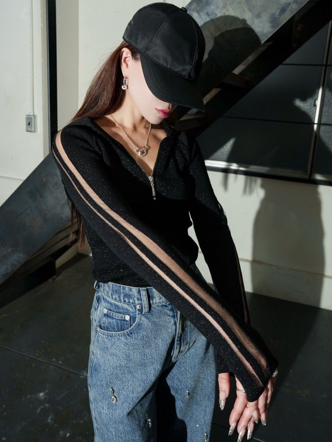シアーライン Half ジップフーディー KNIT