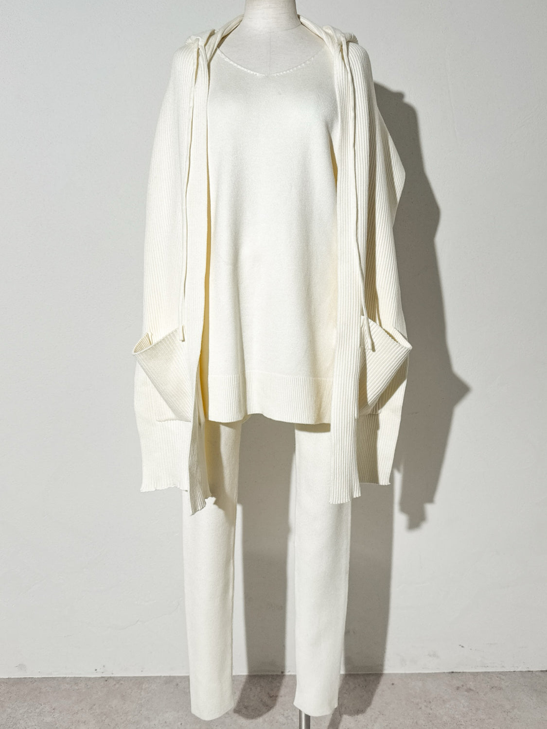 3ピース フーディー ポンチョ KNIT セットアップ