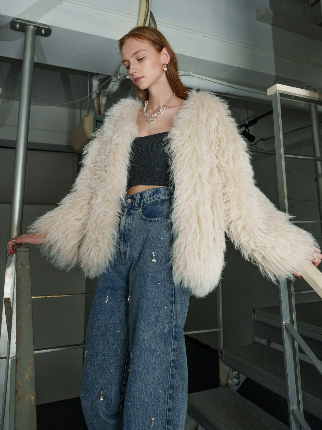 ノーカラー チベット Fur コート