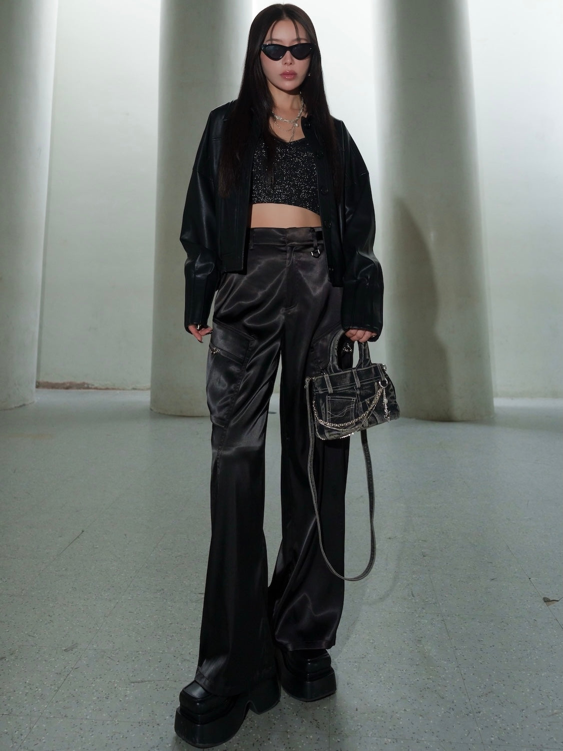 Tucked Cuff Leather Jacket
