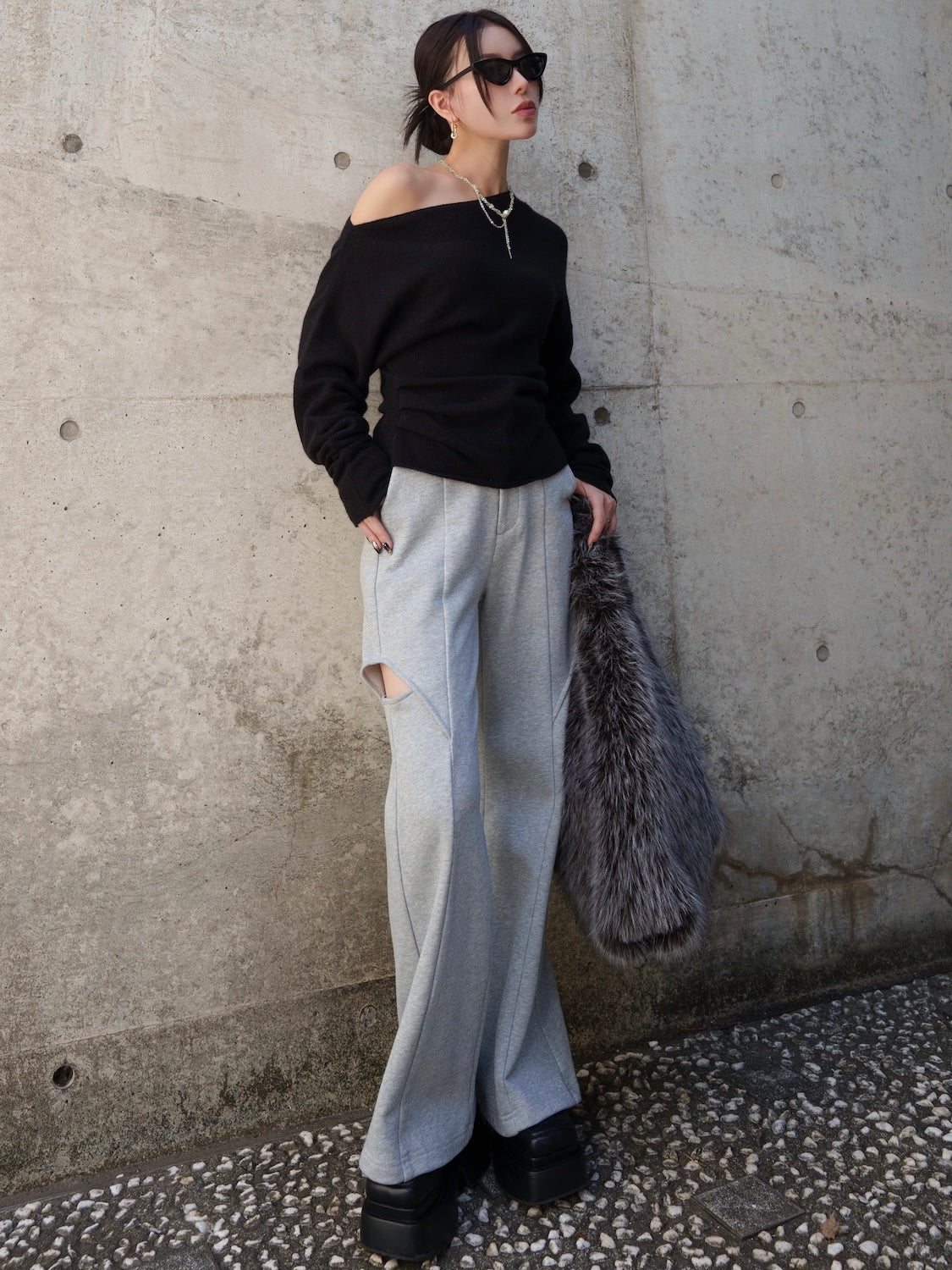 アシンメトリー ラクーン KNIT トップス