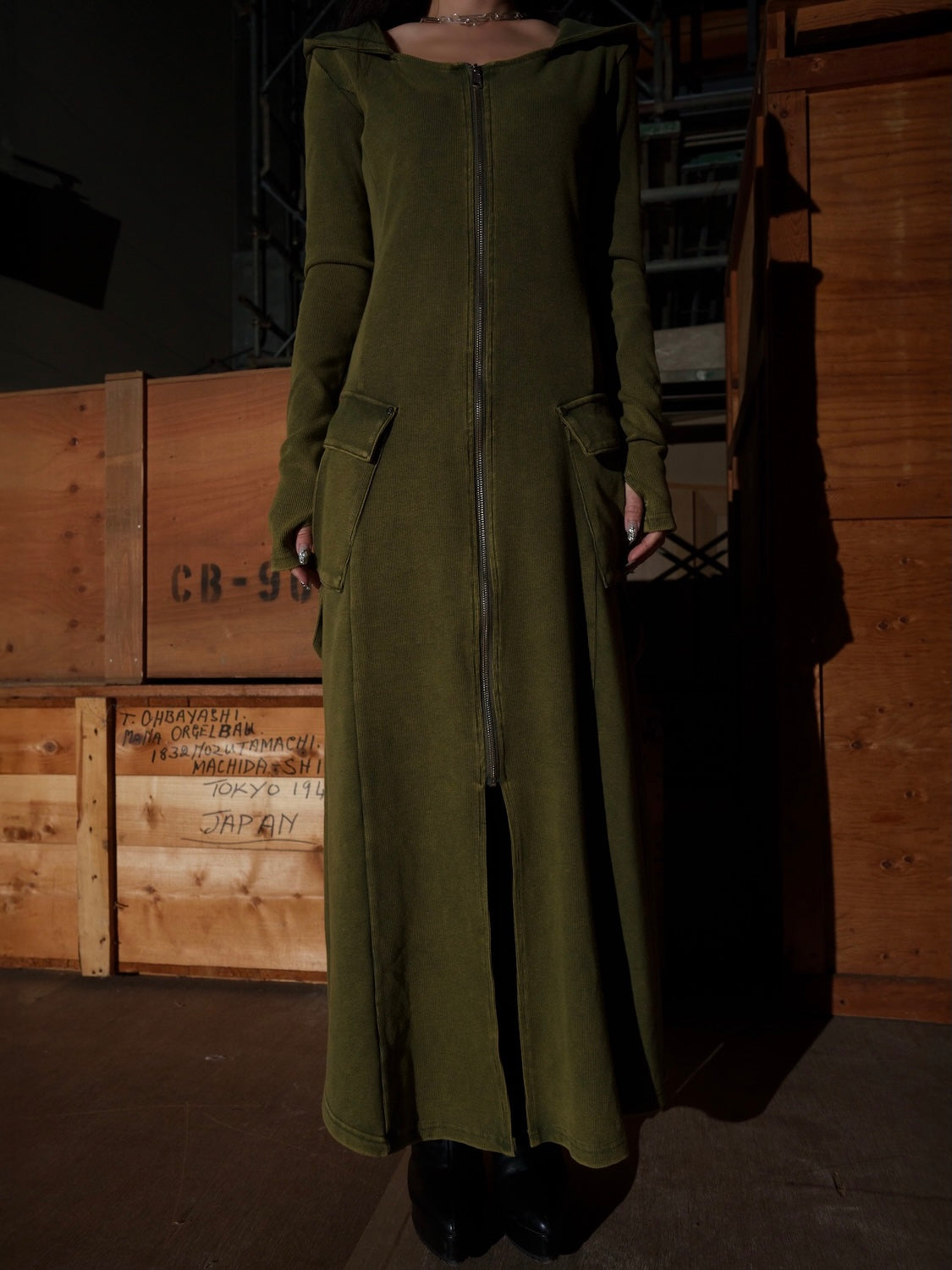 ピグメント Rib フーディー Zipワンピース