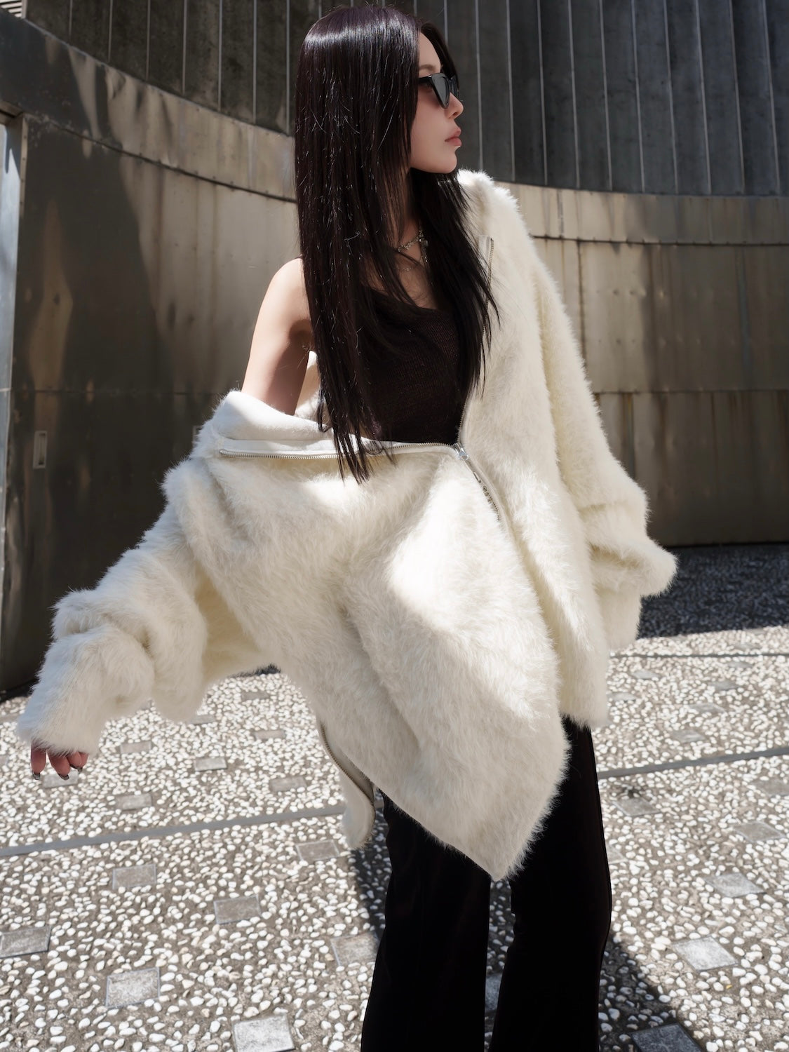 [UNISEX] Shaggy ボンディング KNIT Zip フーディー