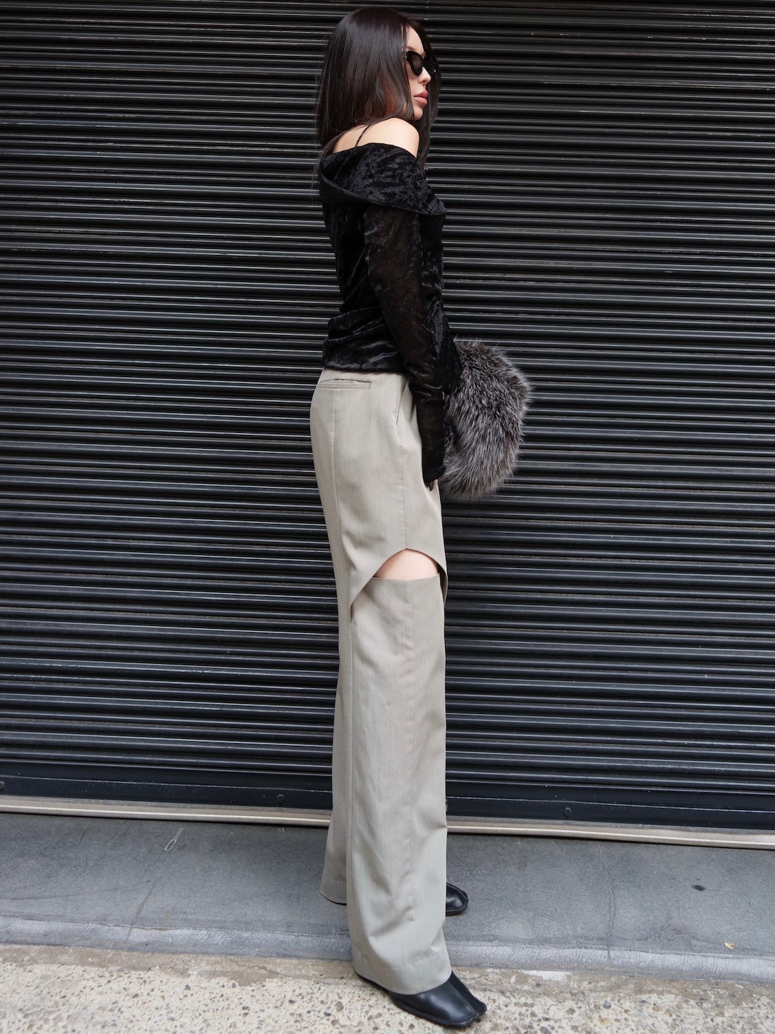 アシンメトリー Sheer ベロアトップス